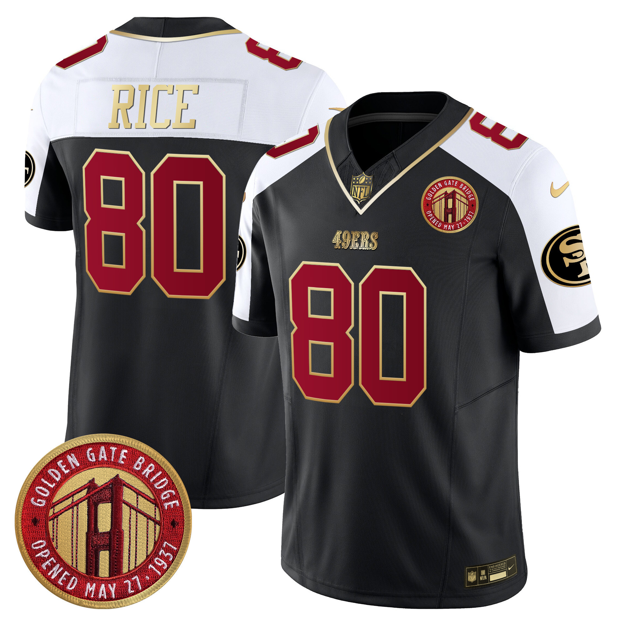 Men's Jerry Rice San Francisco 49ers Golden Gate Bridge Patch Vapor Limited Black Alternate Jersey - All Stitched