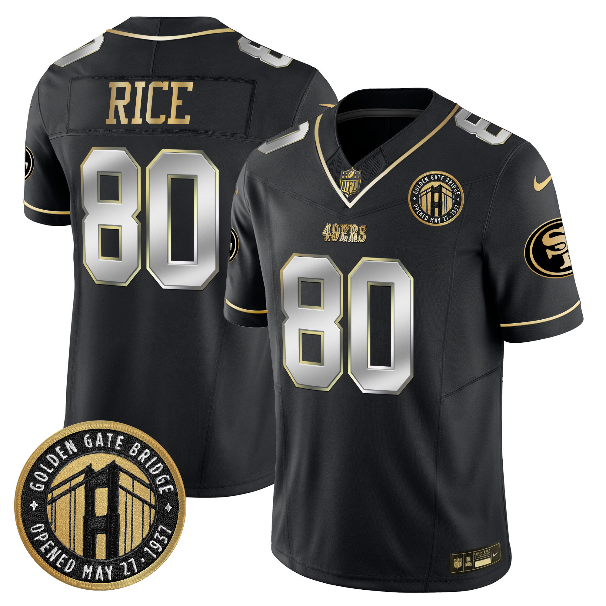 Men's Jerry Rice San Francisco 49ers Golden Gate Bridge Patch Vapor Limited Black Limited Jersey - All Stitched