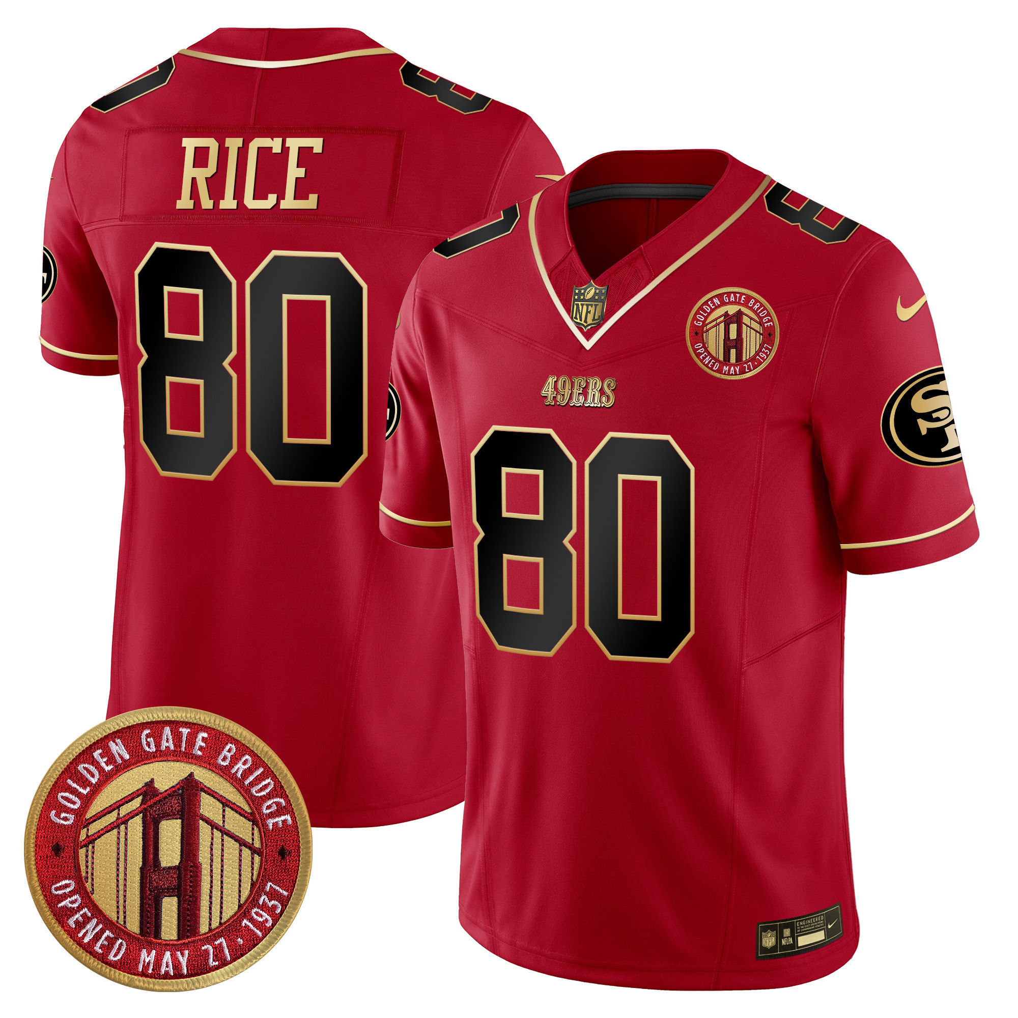 Men's Jerry Rice San Francisco 49ers Golden Gate Bridge Patch Vapor Limited Scarlet Limited Jersey - All Stitched