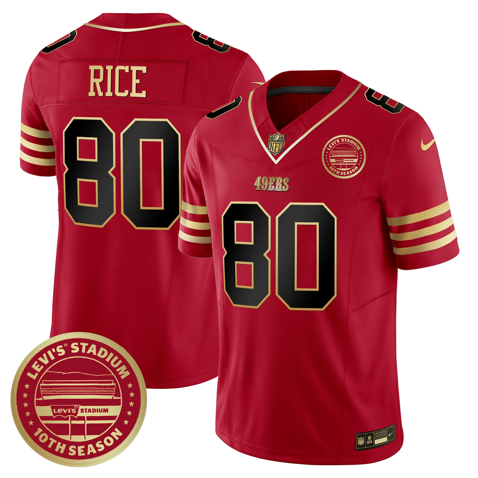 Men's Jerry Rice San Francisco 49ers Levi's Stadium 10th Season Patch Vapor Limited Black Scarlet Jersey - All Stitched