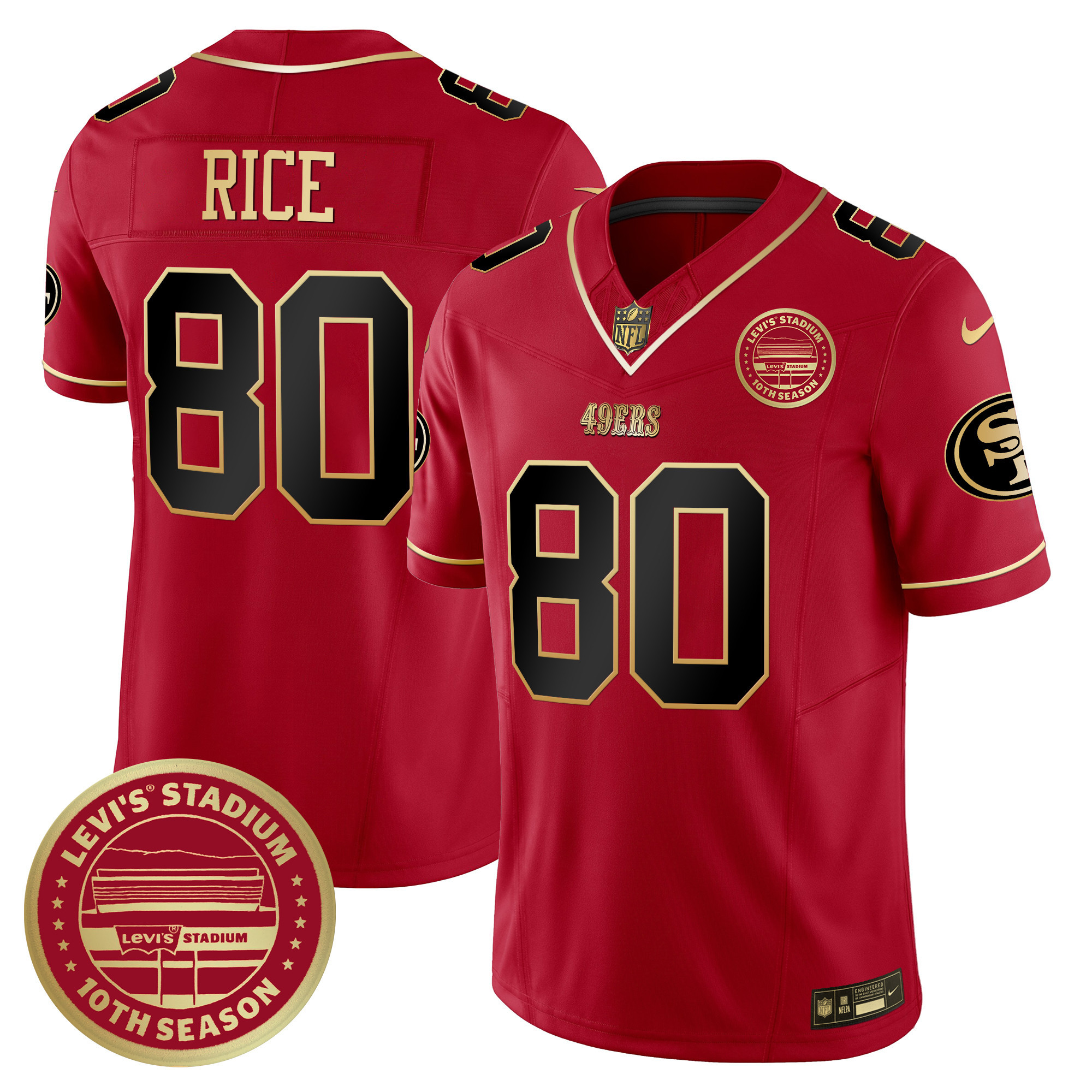 Men's Jerry Rice San Francisco 49ers Levi's Stadium 10th Season Patch Vapor Limited Scarlet Limited Jersey - All Stitched