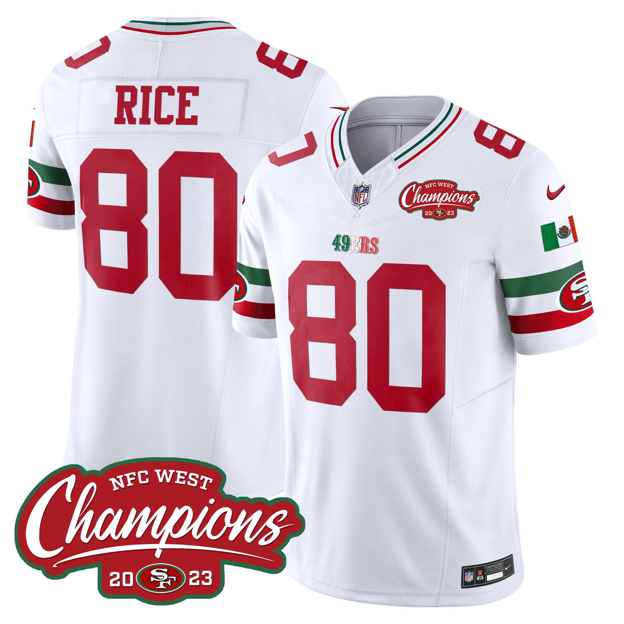 Men's Jerry Rice San Francisco 49ers Mexico 2023 NFC West Champions Patch Vapor White Jersey - All Stitched