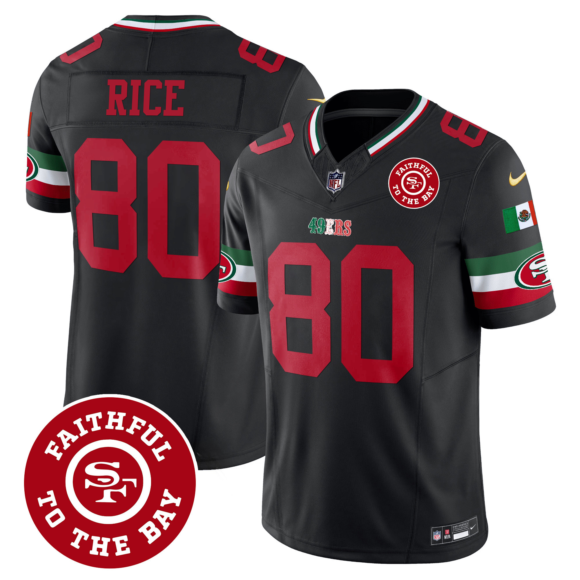Men's Jerry Rice San Francisco 49ers Mexico Faithful To The Bay Patch Vapor Black Jersey - All Stitched
