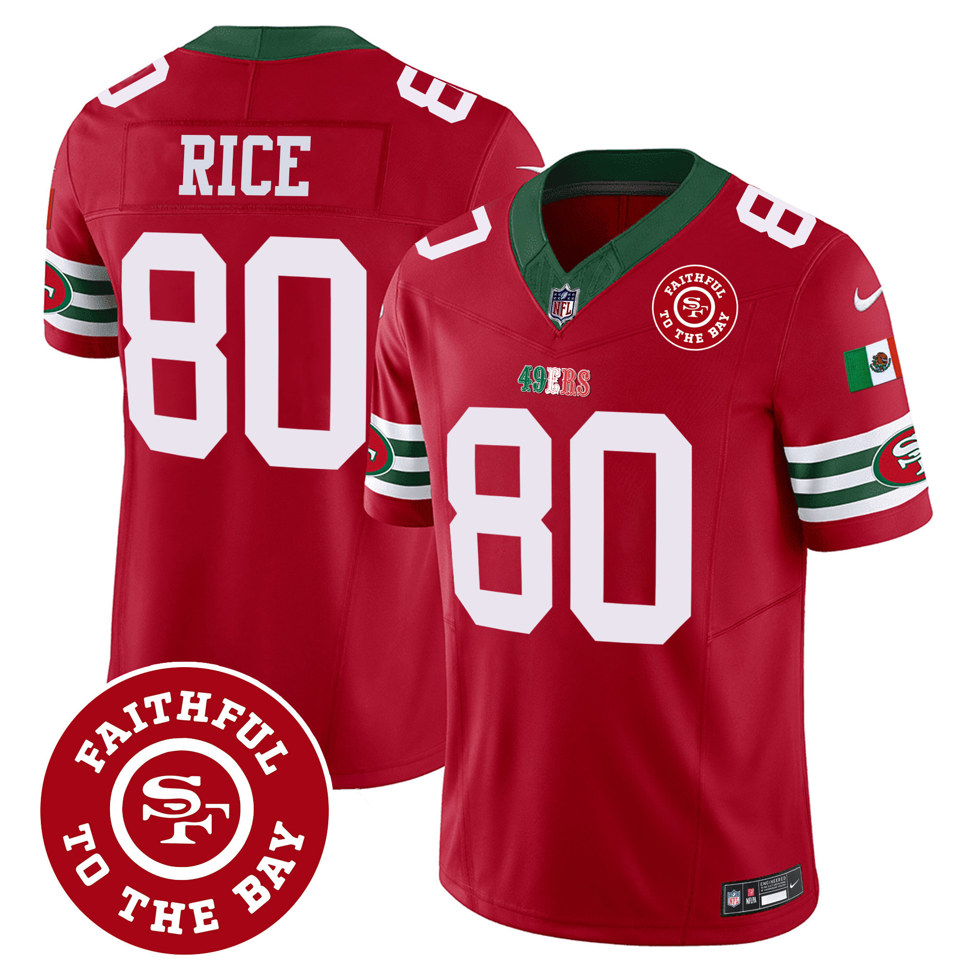 Men's Jerry Rice San Francisco 49ers Mexico Faithful To The Bay Patch Vapor Red Jersey - All Stitched