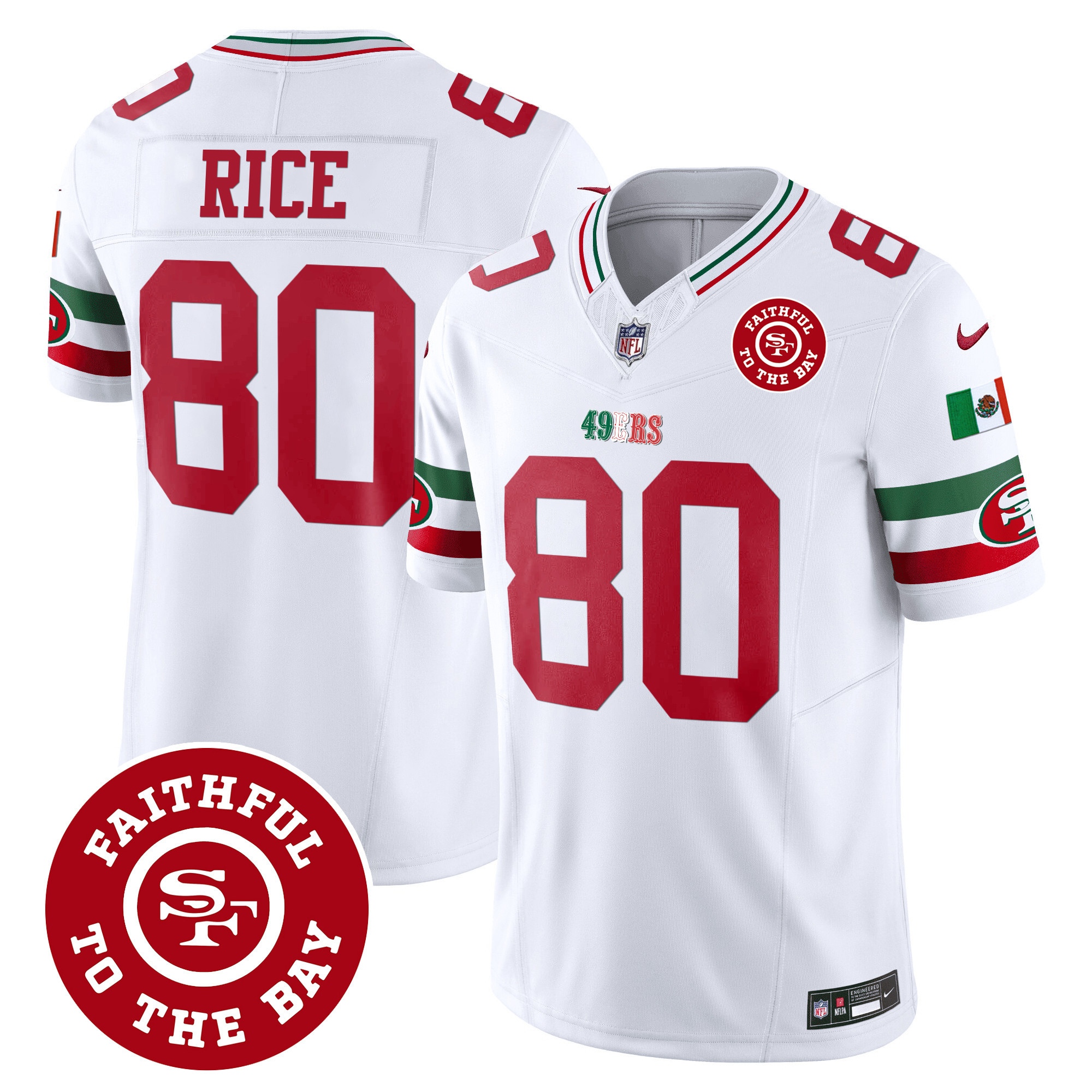 Men's Jerry Rice San Francisco 49ers Mexico Faithful To The Bay Patch Vapor White Jersey - All Stitched