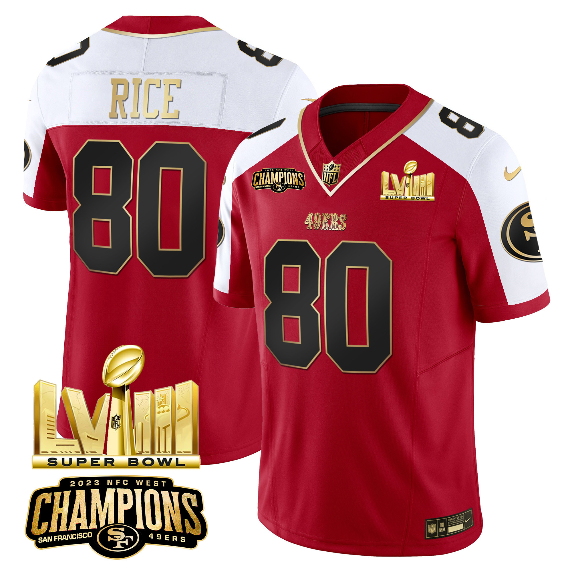 Men's Jerry Rice San Francisco 49ers NFC West Champions & Super Bowl LVIII Gold Patch Vapor Alternate Jersey - All Stitched