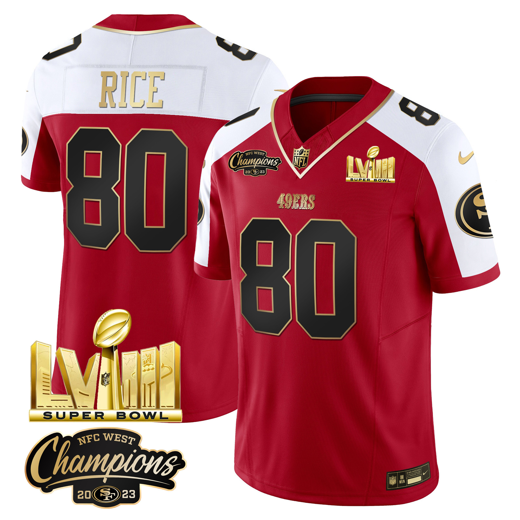Men's Jerry Rice San Francisco 49ers NFC West Champions & Super Bowl LVIII Gold Patch Vapor Alternate Jersey V2 - All Stitched