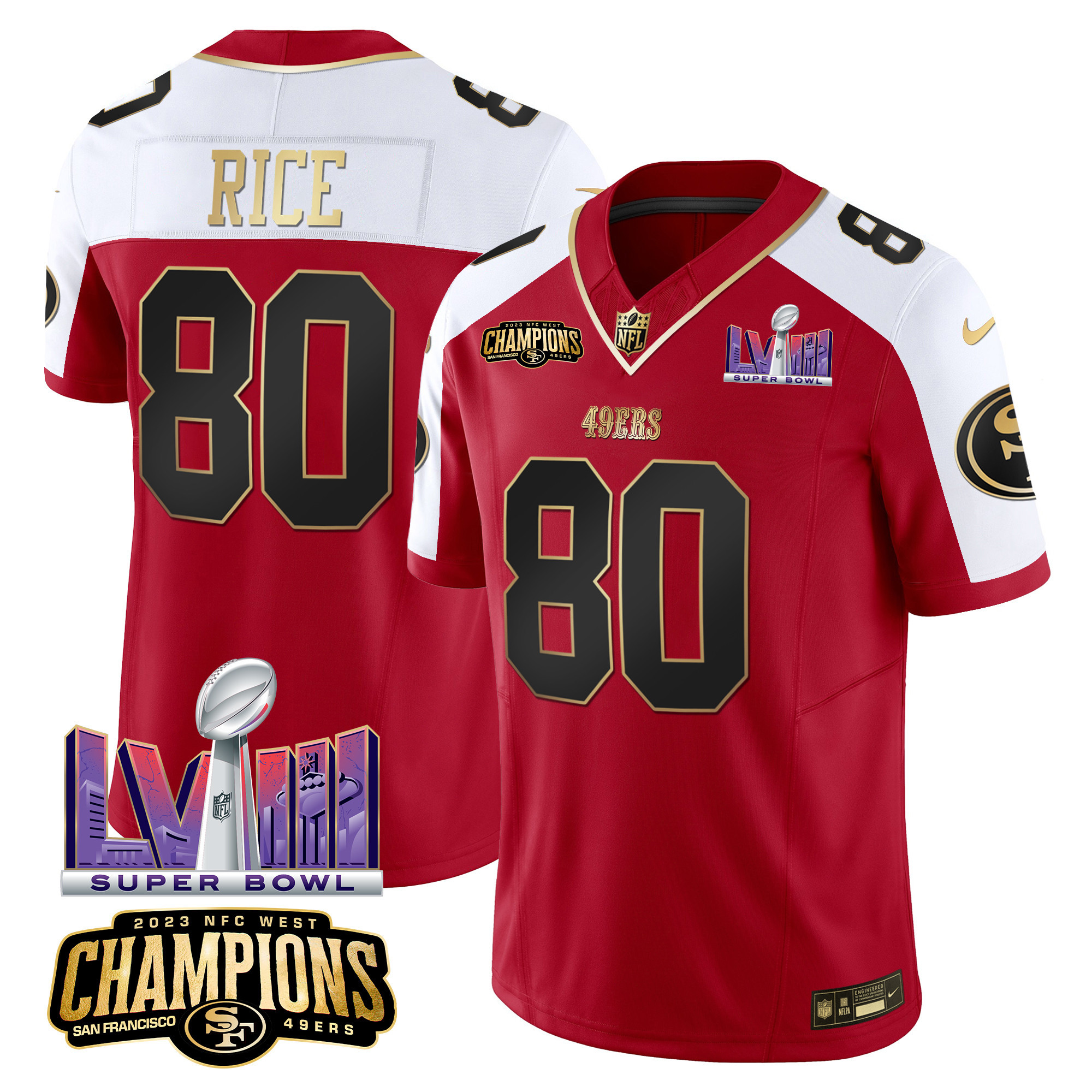 Men's Jerry Rice San Francisco 49ers NFC West Champions & Super Bowl LVIII Patch Vapor Alternate Jersey - All Stitched