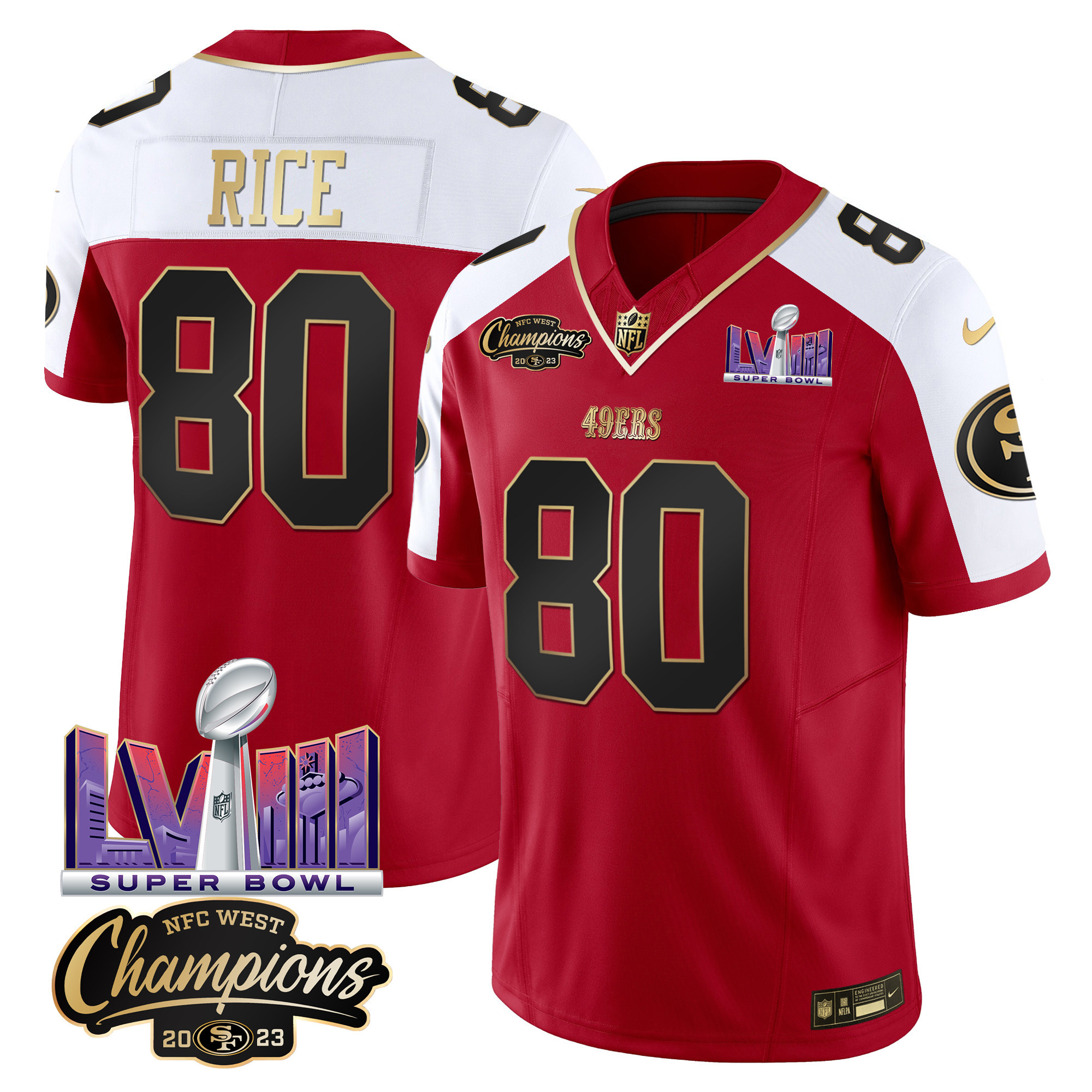 Men's Jerry Rice San Francisco 49ers NFC West Champions & Super Bowl LVIII Patch Vapor Alternate Jersey V2 - All Stitched