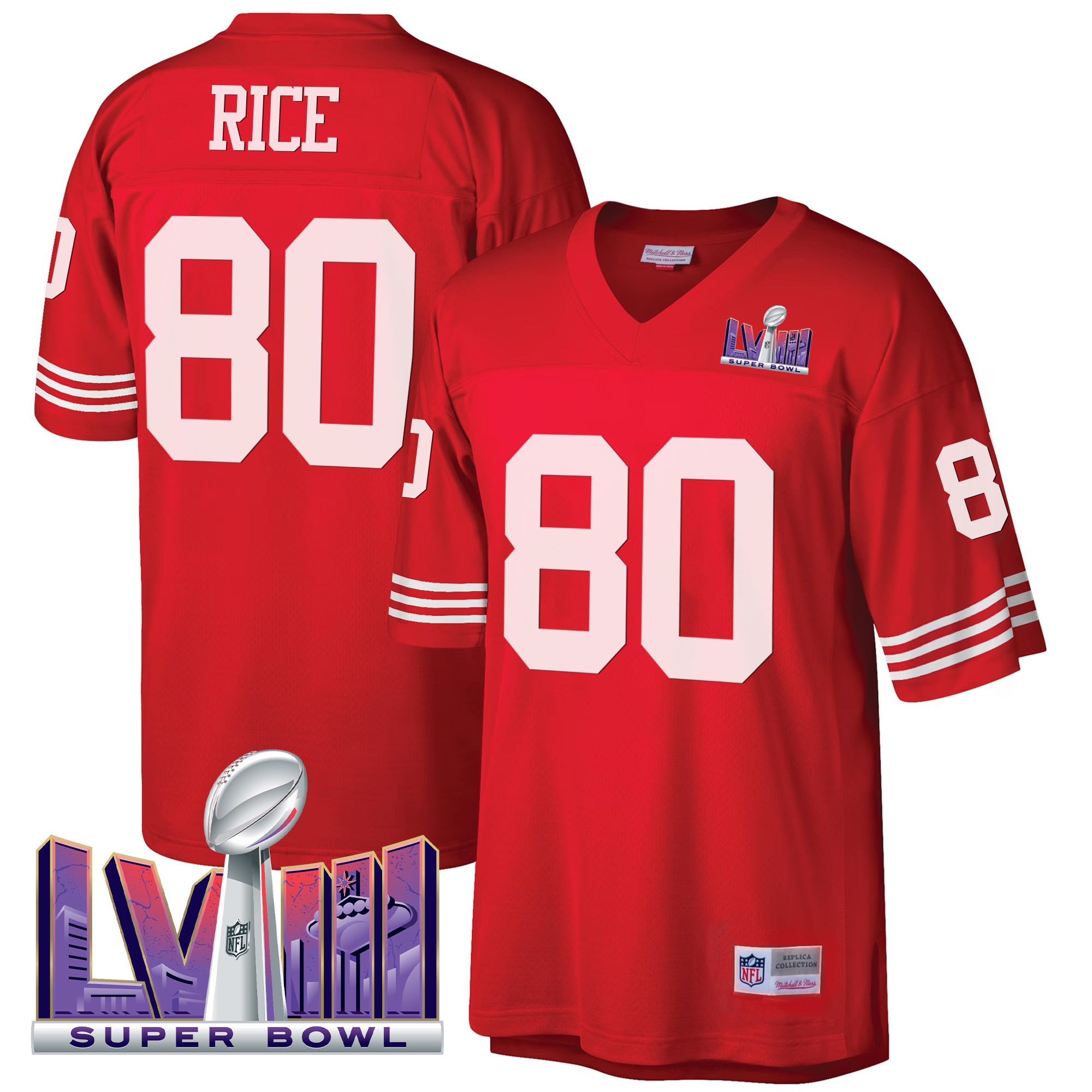 Men's Jerry Rice San Francisco 49ers Super Bowl LVIII 1990 Big & Tall Red Jersey - All Stitched