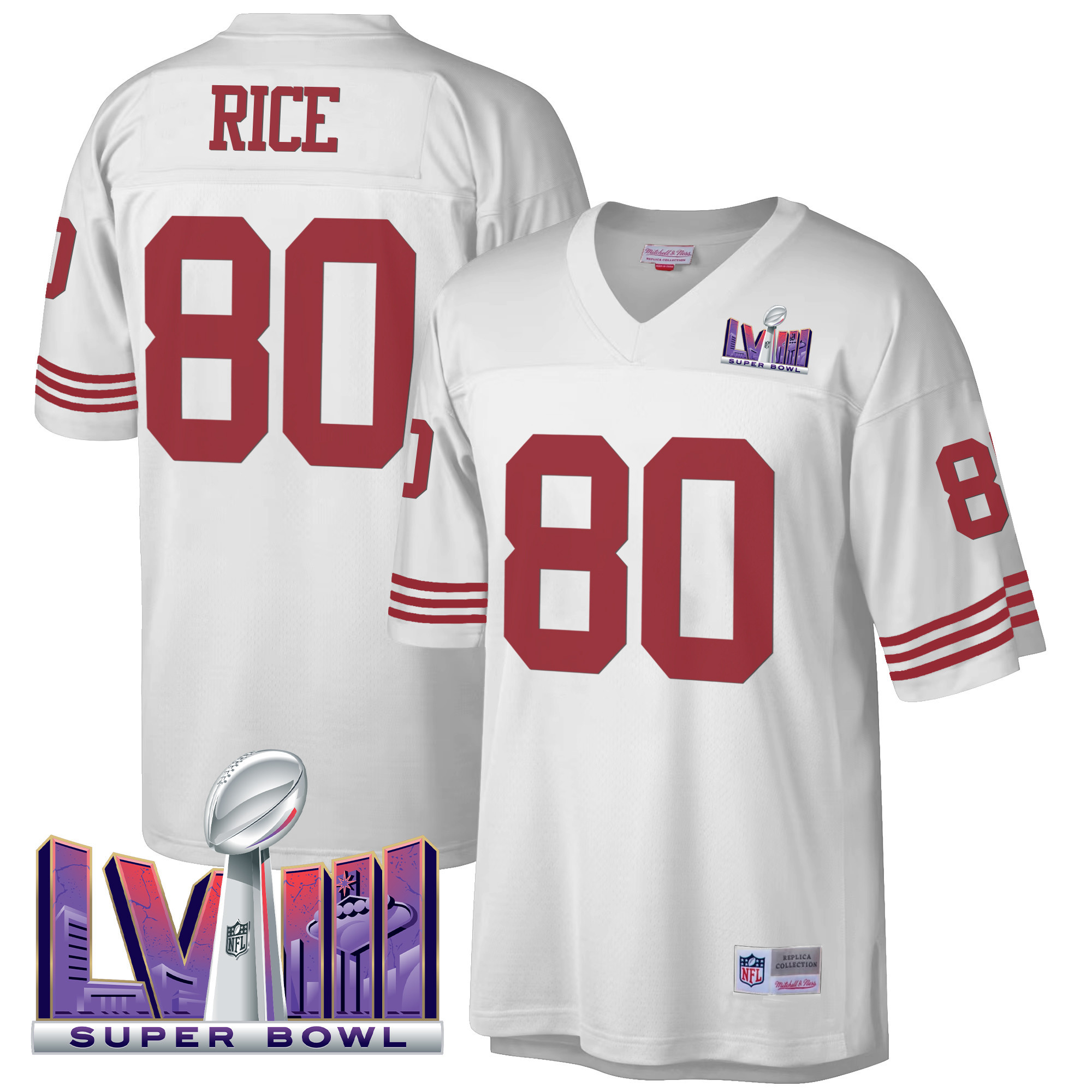 Men's Jerry Rice San Francisco 49ers Super Bowl LVIII 1990 Big & Tall White Jersey - All Stitched