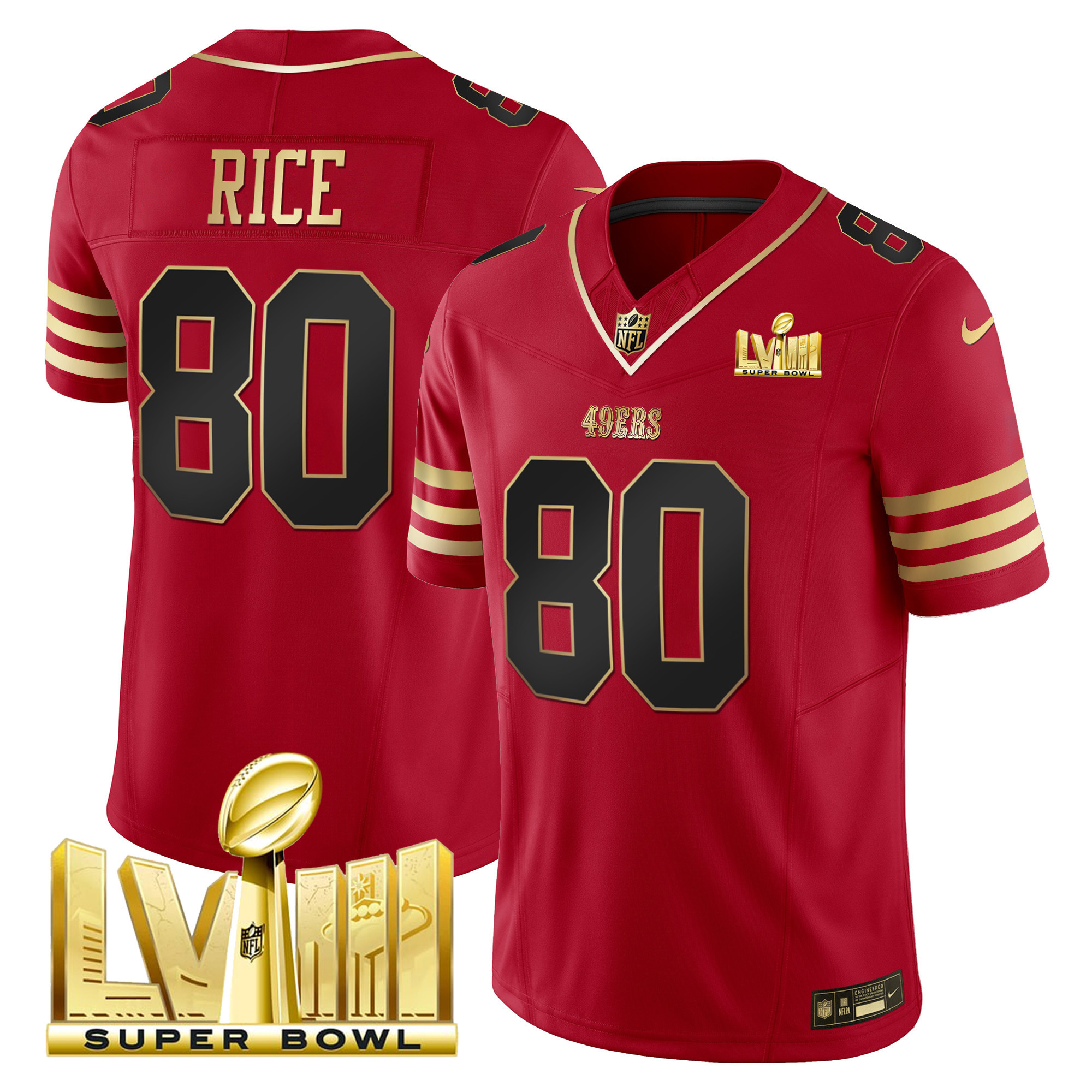 Men's Jerry Rice San Francisco 49ers Super Bowl LVIII Gold Patch Vapor Black Scarlet Jersey - All Stitched