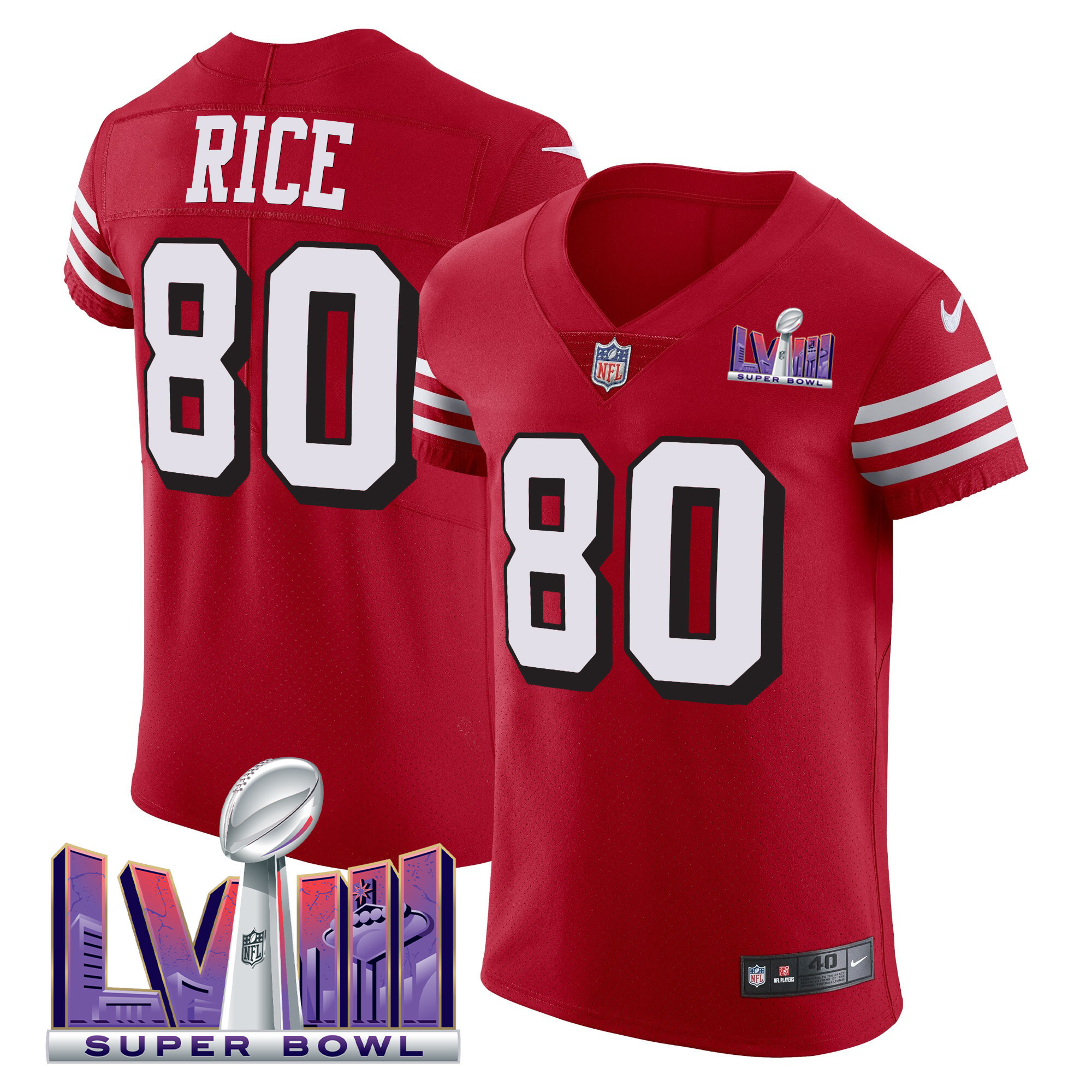Men's Jerry Rice San Francisco 49ers Super Bowl LVIII Gold Patch Vapor Elite Red Jersey - All Stitched