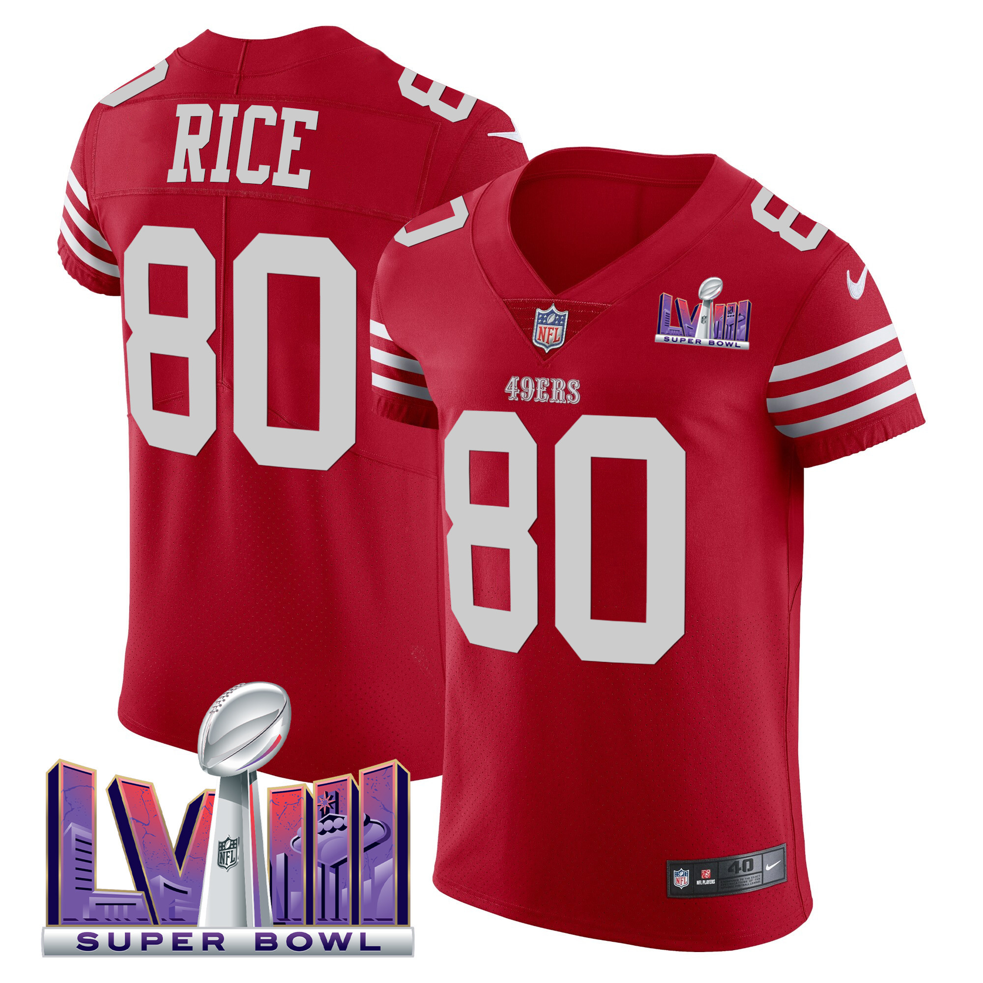 Men's Jerry Rice San Francisco 49ers Super Bowl LVIII Gold Patch Vapor Elite Scarlet Jersey - All Stitched