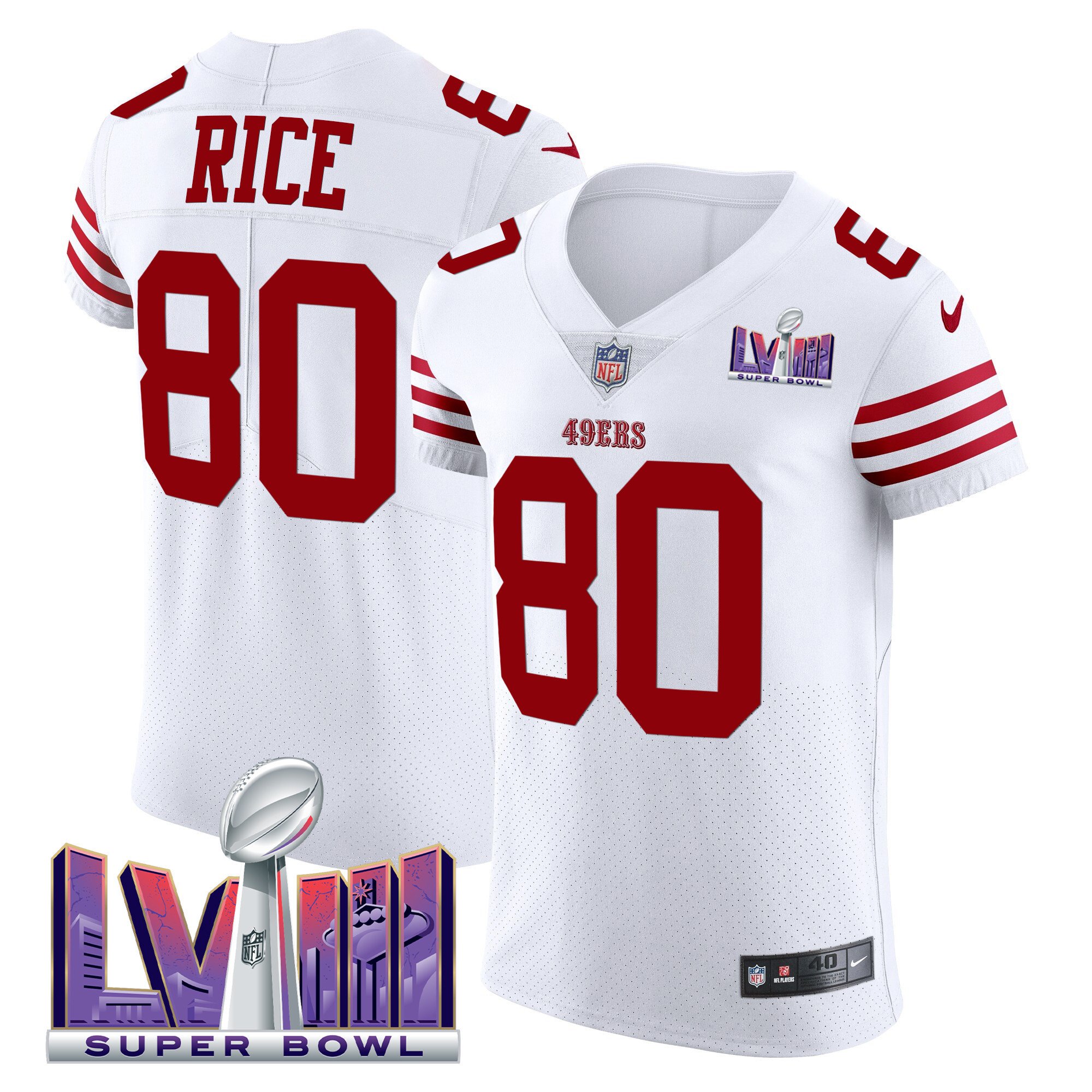 Men's Jerry Rice San Francisco 49ers Super Bowl LVIII Gold Patch Vapor Elite White Jersey - All Stitched
