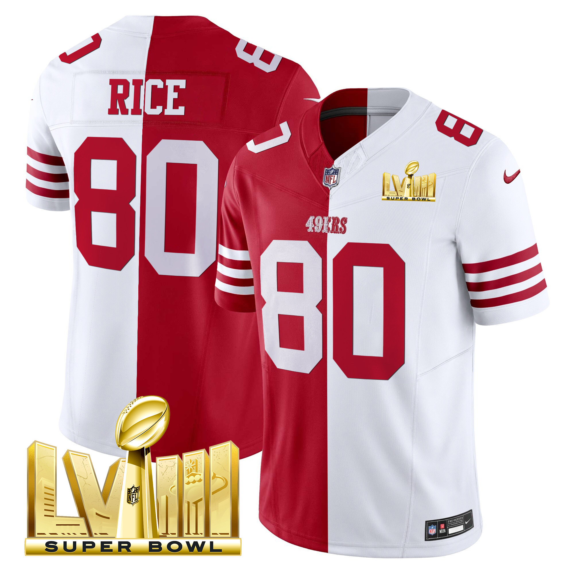 Men's Jerry Rice San Francisco 49ers Super Bowl LVIII Gold Patch Vapor Split Jersey V2 - All Stitched