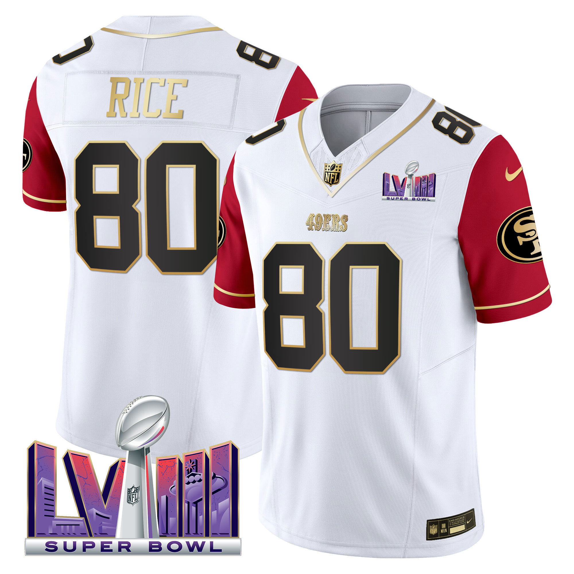Men's Jerry Rice San Francisco 49ers Super Bowl LVIII Patch Vapor Color Sleeves Jersey V2 - All Stitched