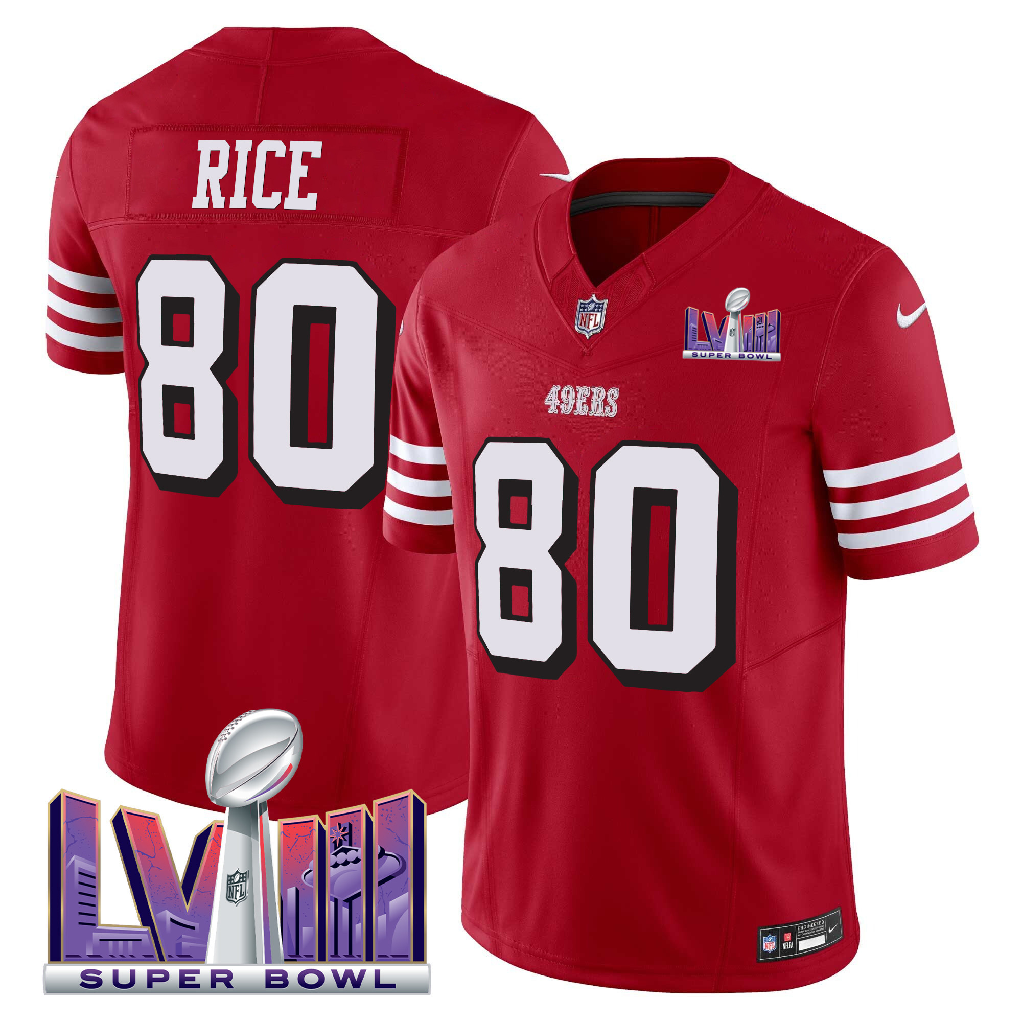 Men's Jerry Rice San Francisco 49ers Super Bowl LVIII Patch Vapor Limited Red Jersey V2 - All Stitched