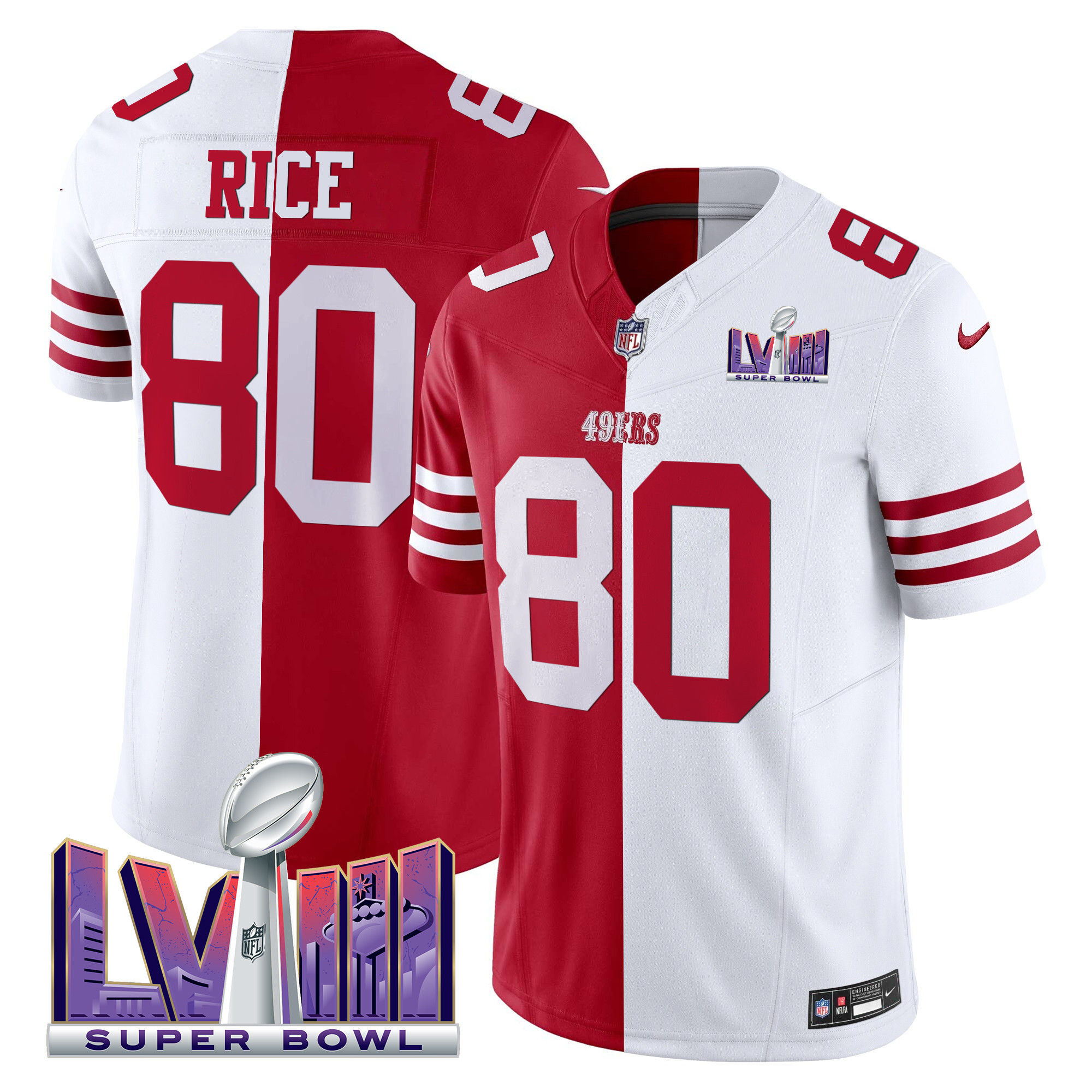 Men's Jerry Rice San Francisco 49ers Super Bowl LVIII Patch Vapor Split Jersey V2 - All Stitched