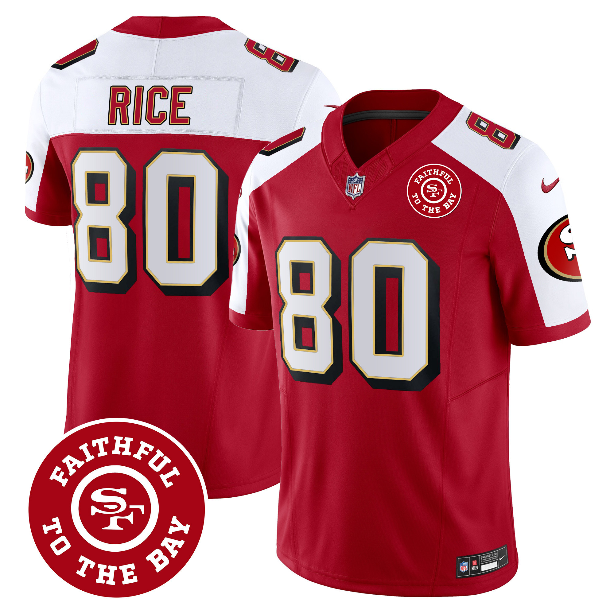 Men's Jerry Rice San Francisco 49ers Throwback Faithful To The Bay Patch Vapor Limited Alternate Jersey - All Stitched