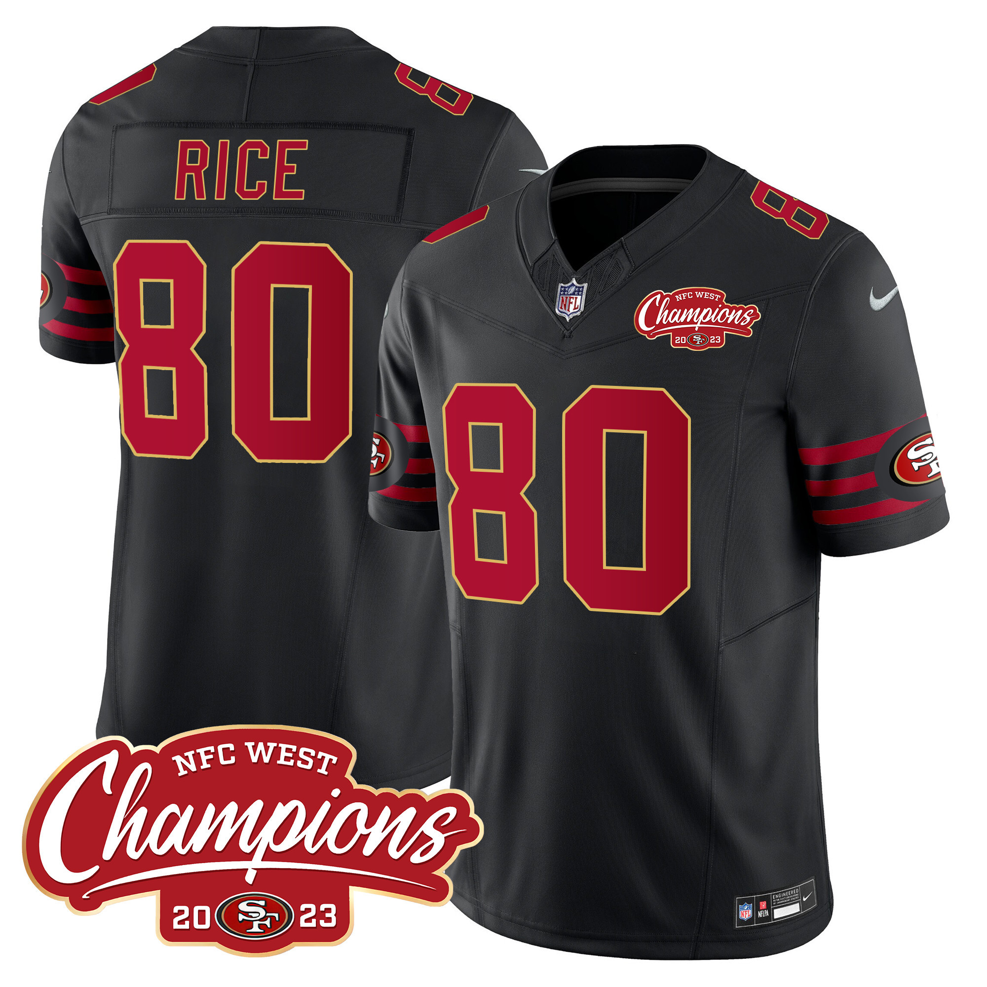 Men's Jerry Rice San Francisco 49ers Throwback NFC West Champions Patch Vapor Black Jersey - All Stitched