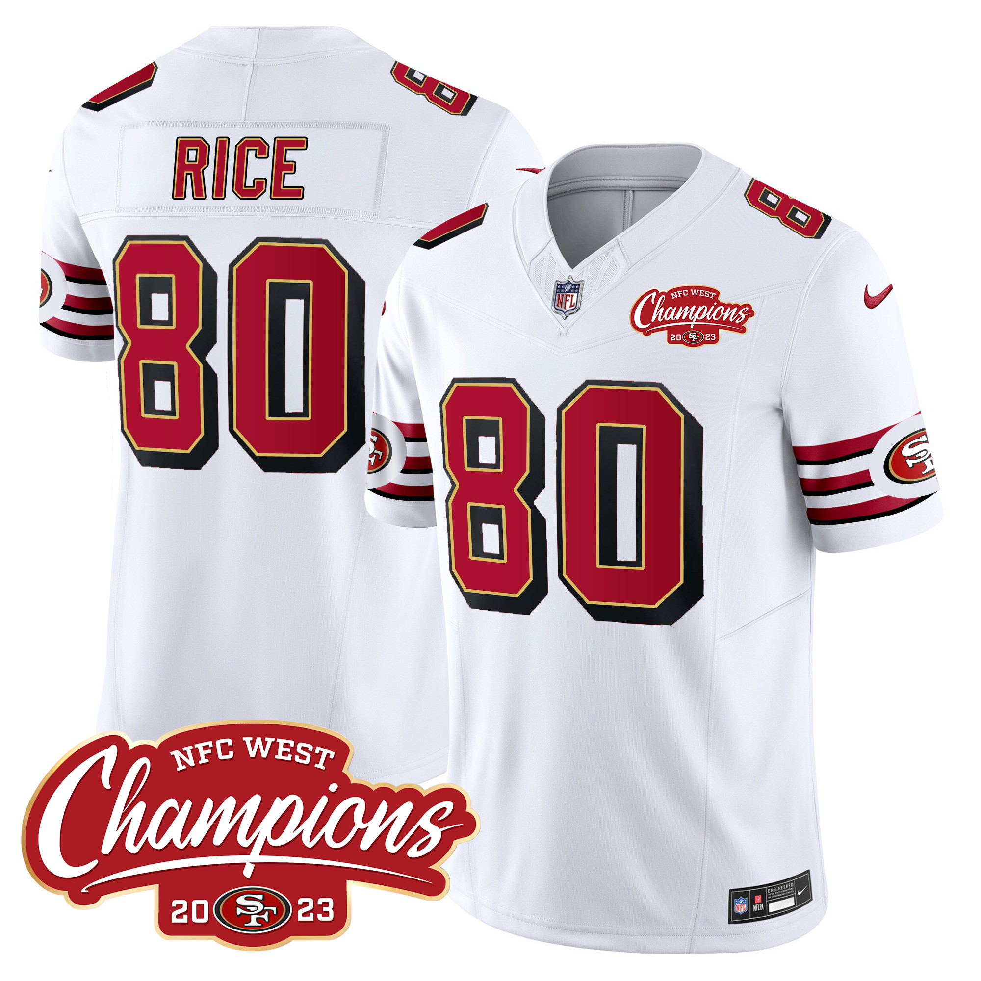 Men's Jerry Rice San Francisco 49ers Throwback NFC West Champions Patch Vapor White Jersey - All Stitched