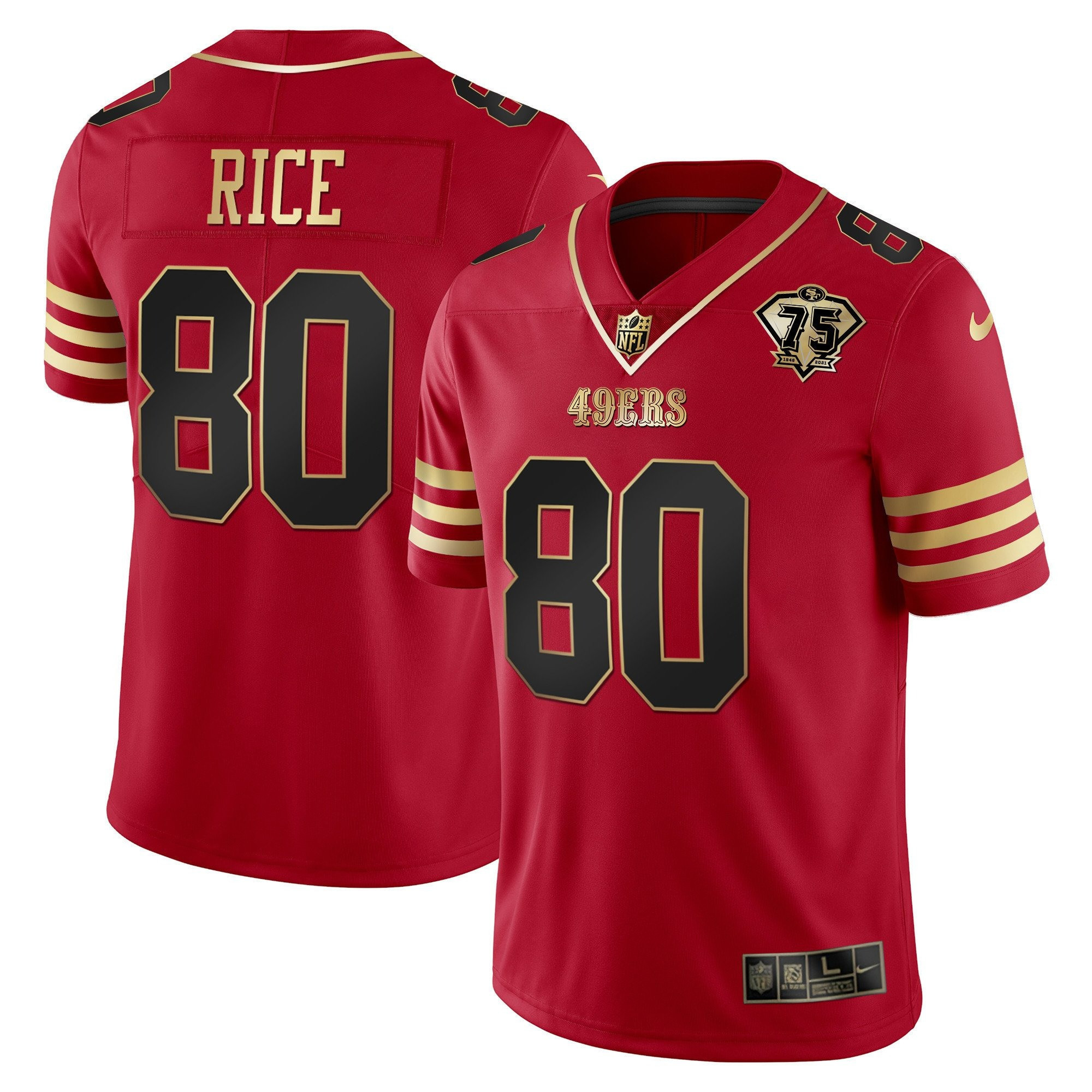Men's Jerry Rice San Francisco 49ers Vapor Gold Black Red Jersey Collection - All Stitched