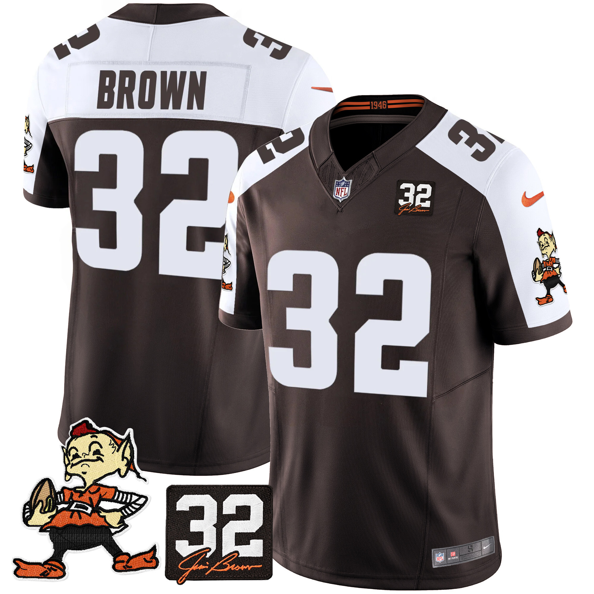 Men's Jim Brown Cleveland Browns #32 Jim Brown Memorial Patch Vapor Limited Alternate Jersey V2 - All Stitched