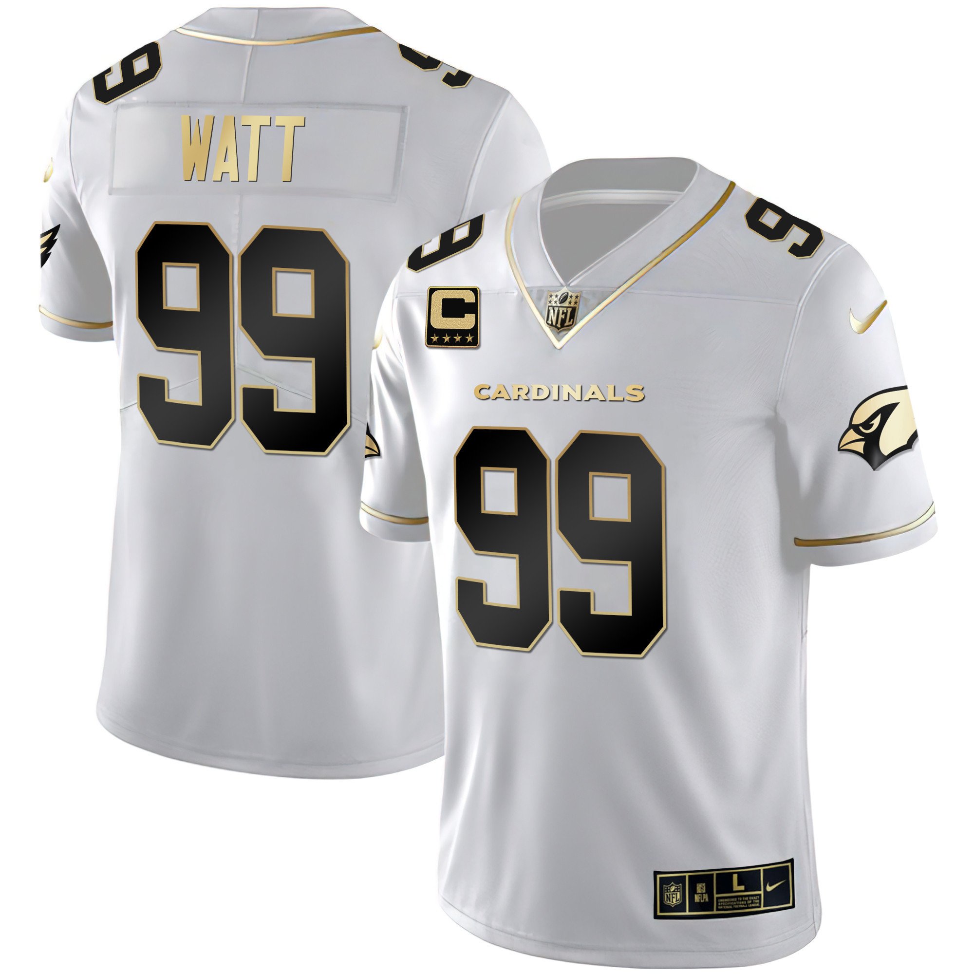 Men's JJ Watt Arizona Cardinals Black Gold & White Gold Vapor Limited White Gold Jersey - All Stitched