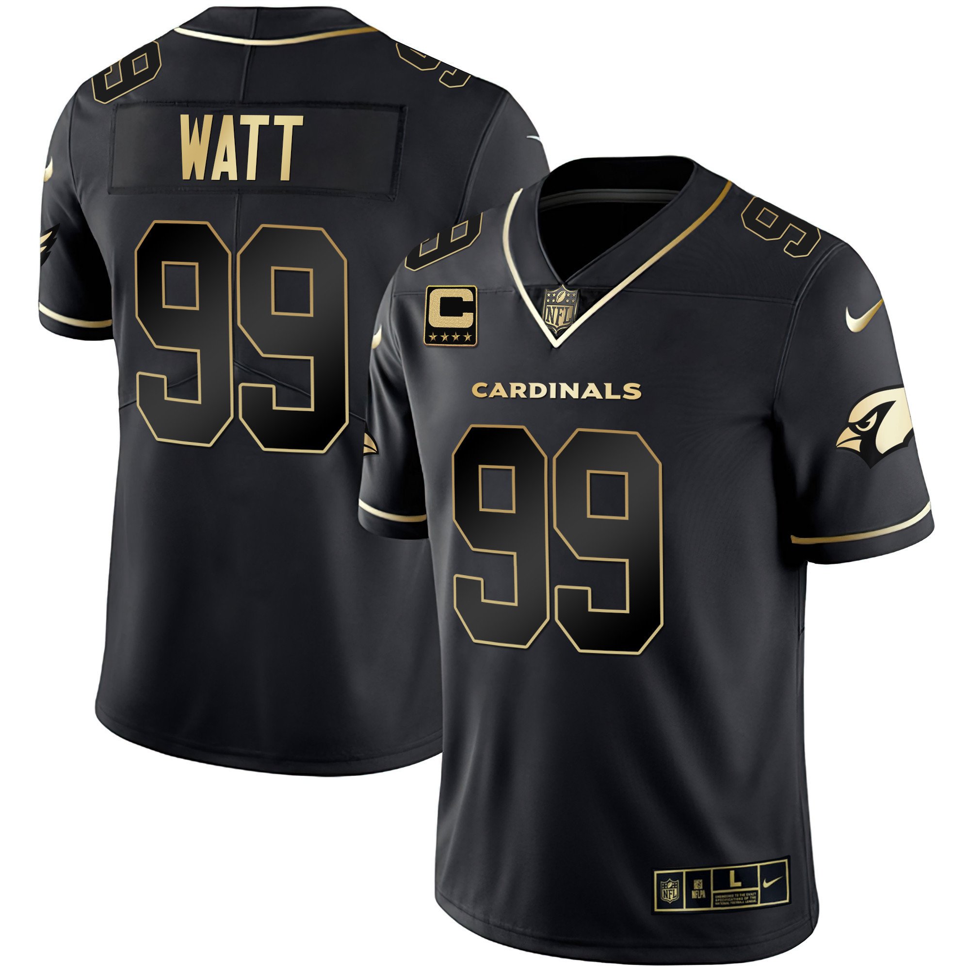 Men's JJ Watt Arizona Cardinals Vapor Gold Black Gold Jersey - All Stitched