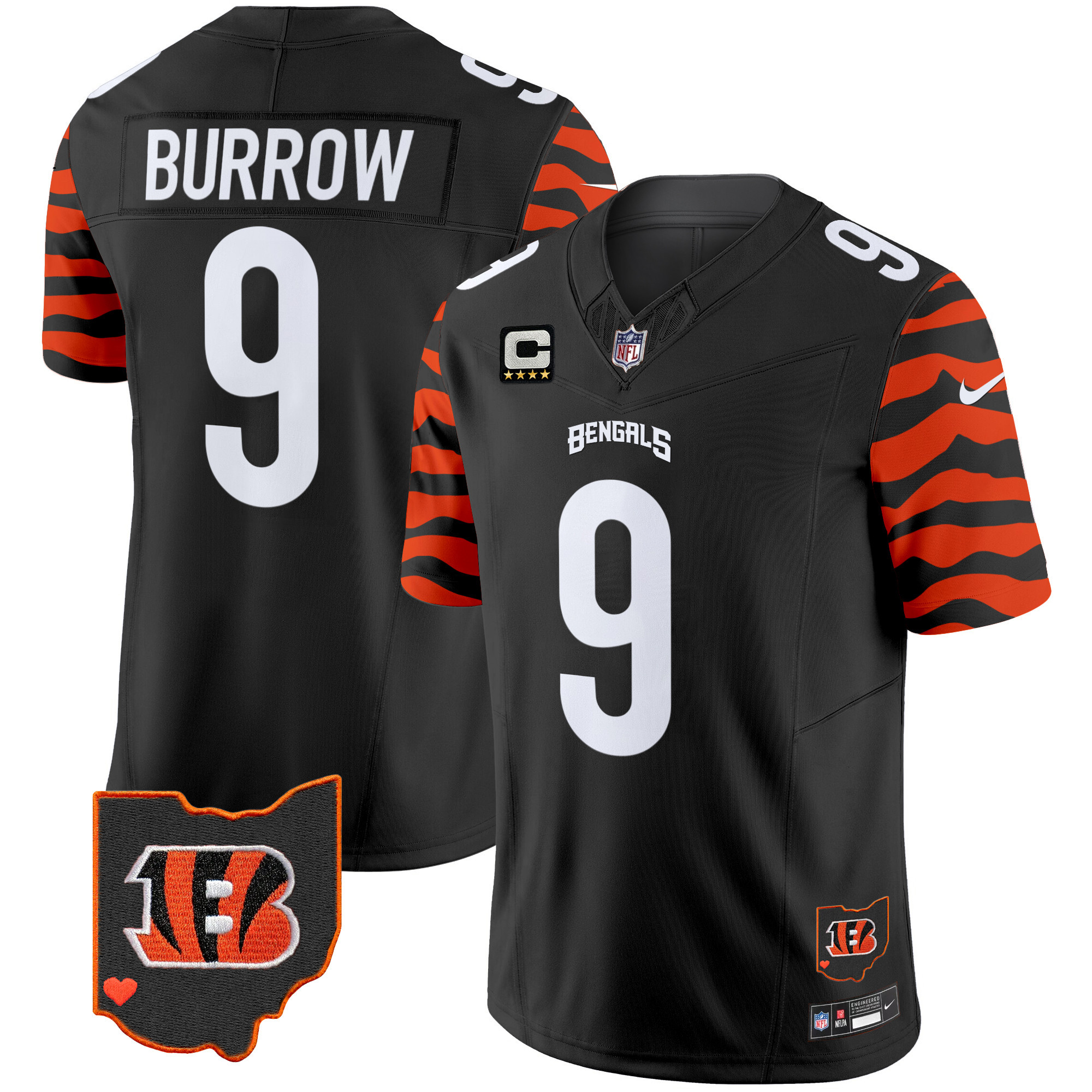 Men's Joe Burrow Cincinnati Bengals Stripes Vapor Limited Black Jersey - All Stitched