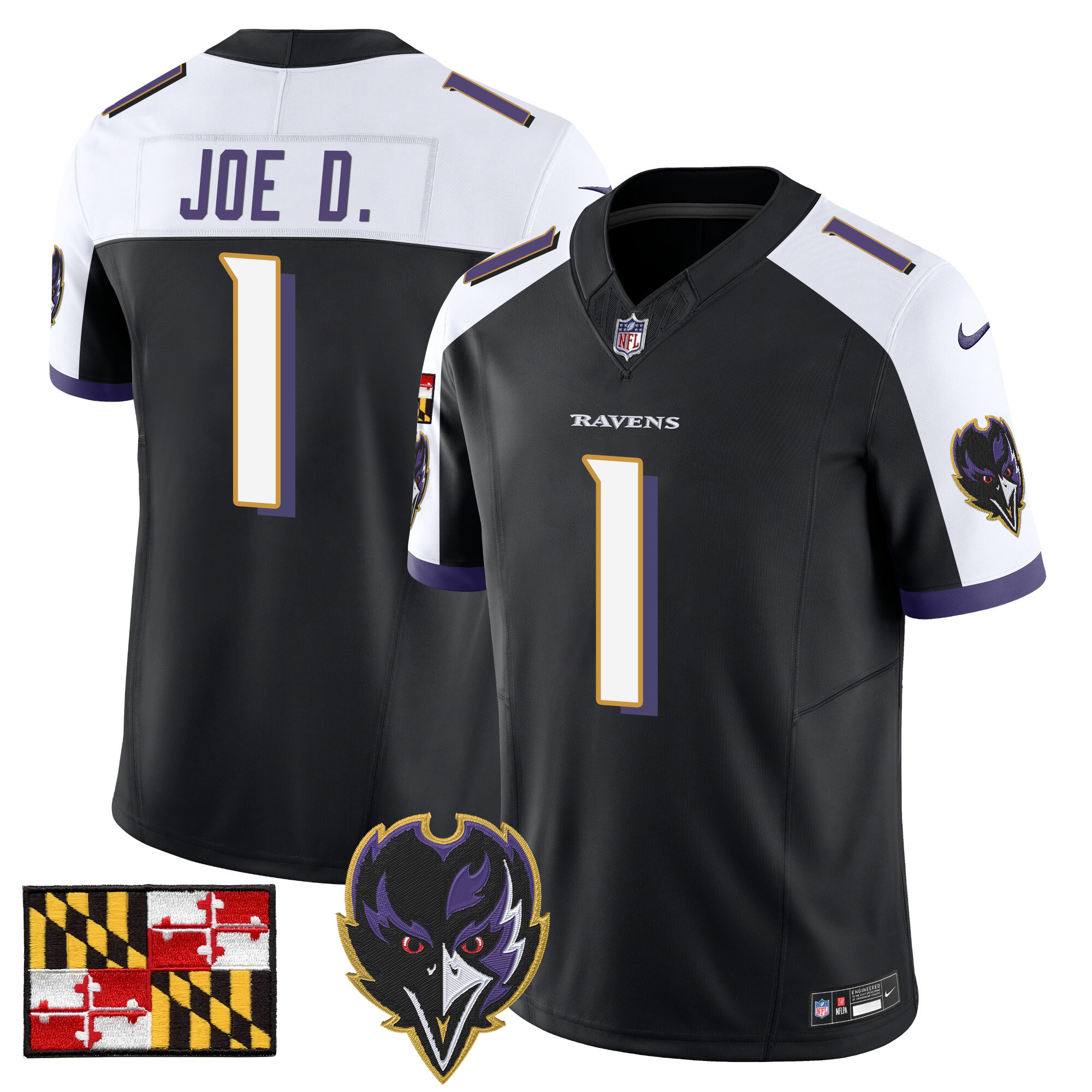 Men's Joe D Baltimore Ravens 2024 Maryland Flag Vapor Limited Black Alternate Jersey - All Stitched
