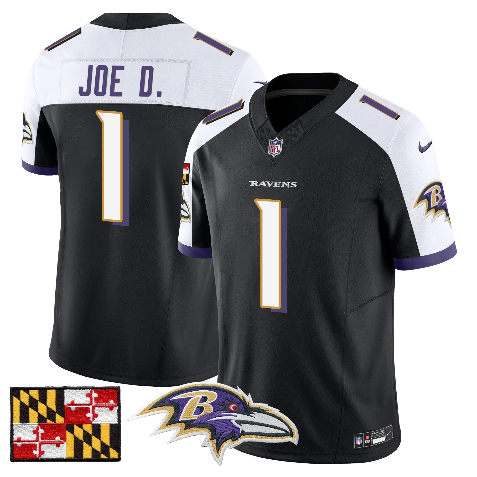 Men's Joe D Baltimore Ravens 2024 Maryland Flag Vapor Limited Black Alternate Jersey - All Stitched