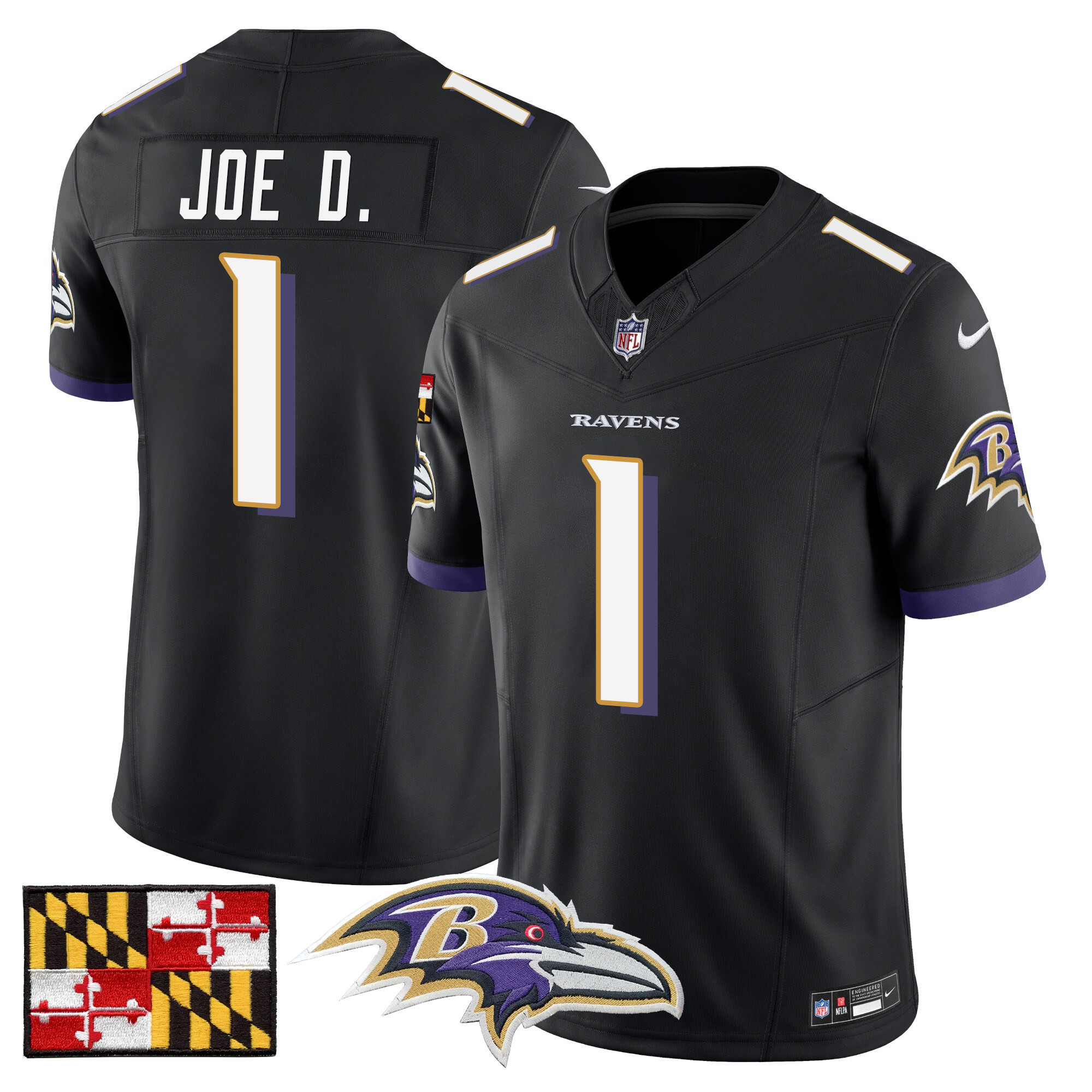 Men's Joe D Baltimore Ravens 2024 Maryland Flag Vapor Limited Black Jersey - All Stitched