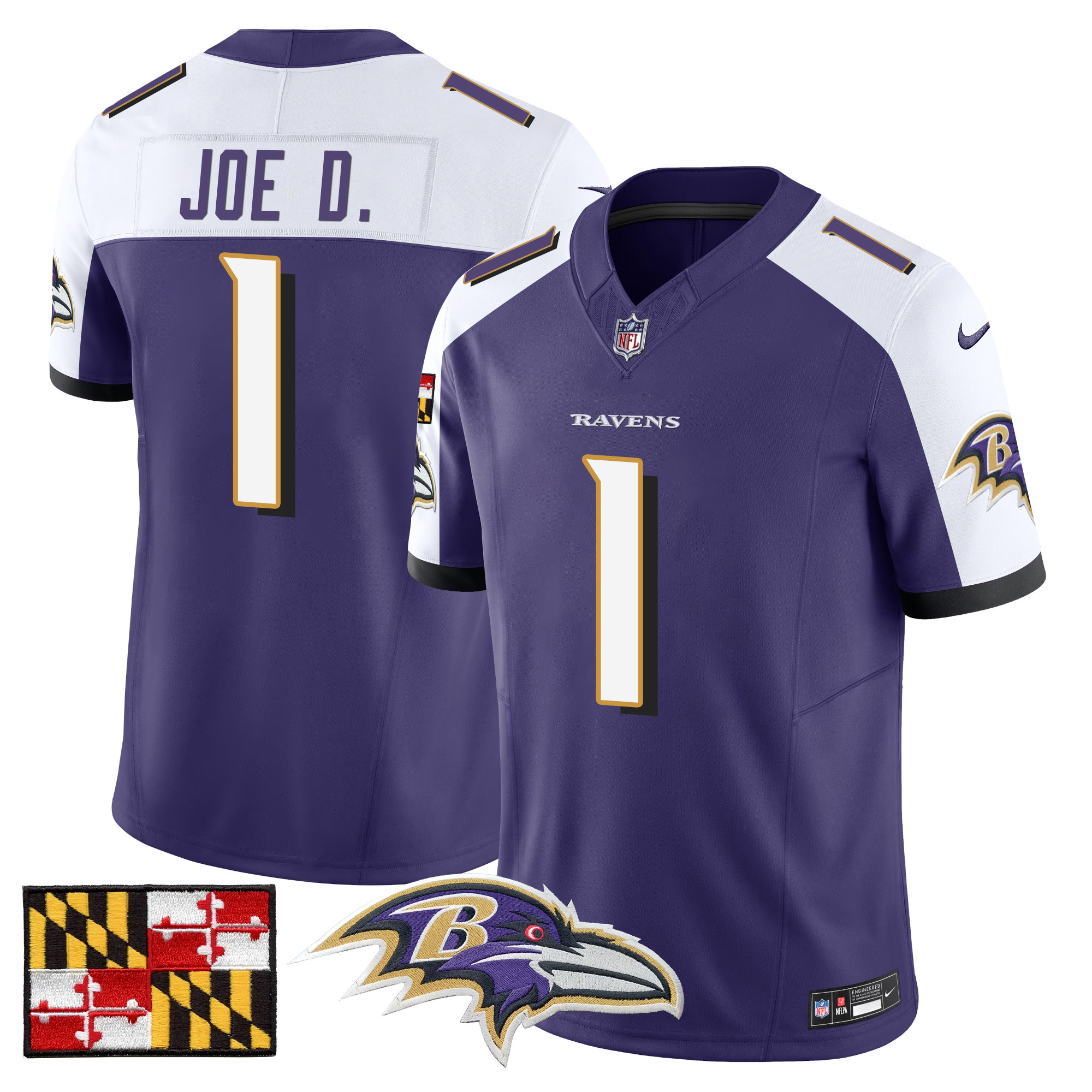 Men's Joe D Baltimore Ravens 2024 Maryland Flag Vapor Limited Purple Alternate Jersey - All Stitched