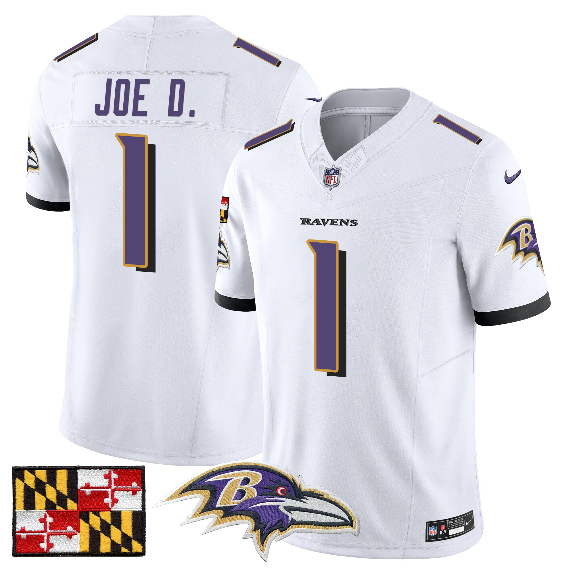 Men's Joe D Baltimore Ravens 2024 Maryland Flag Vapor Limited White Jersey - All Stitched