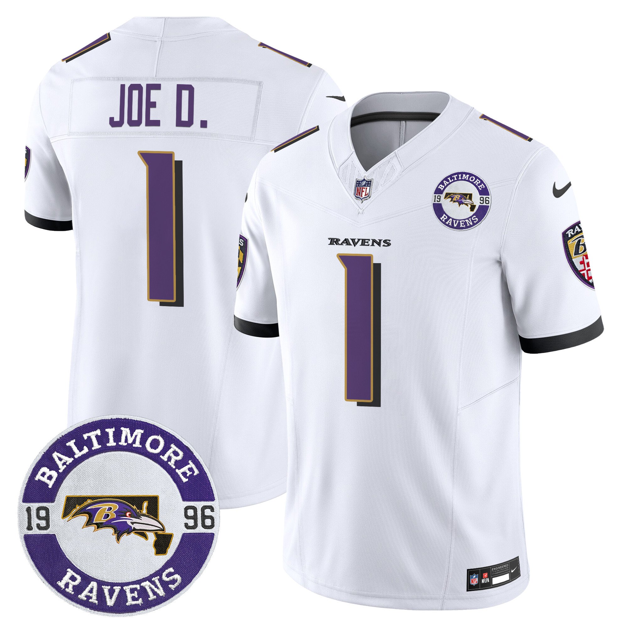 Men's Joe D Baltimore Ravens 2024 Vapor Limited White Jersey - All Stitched