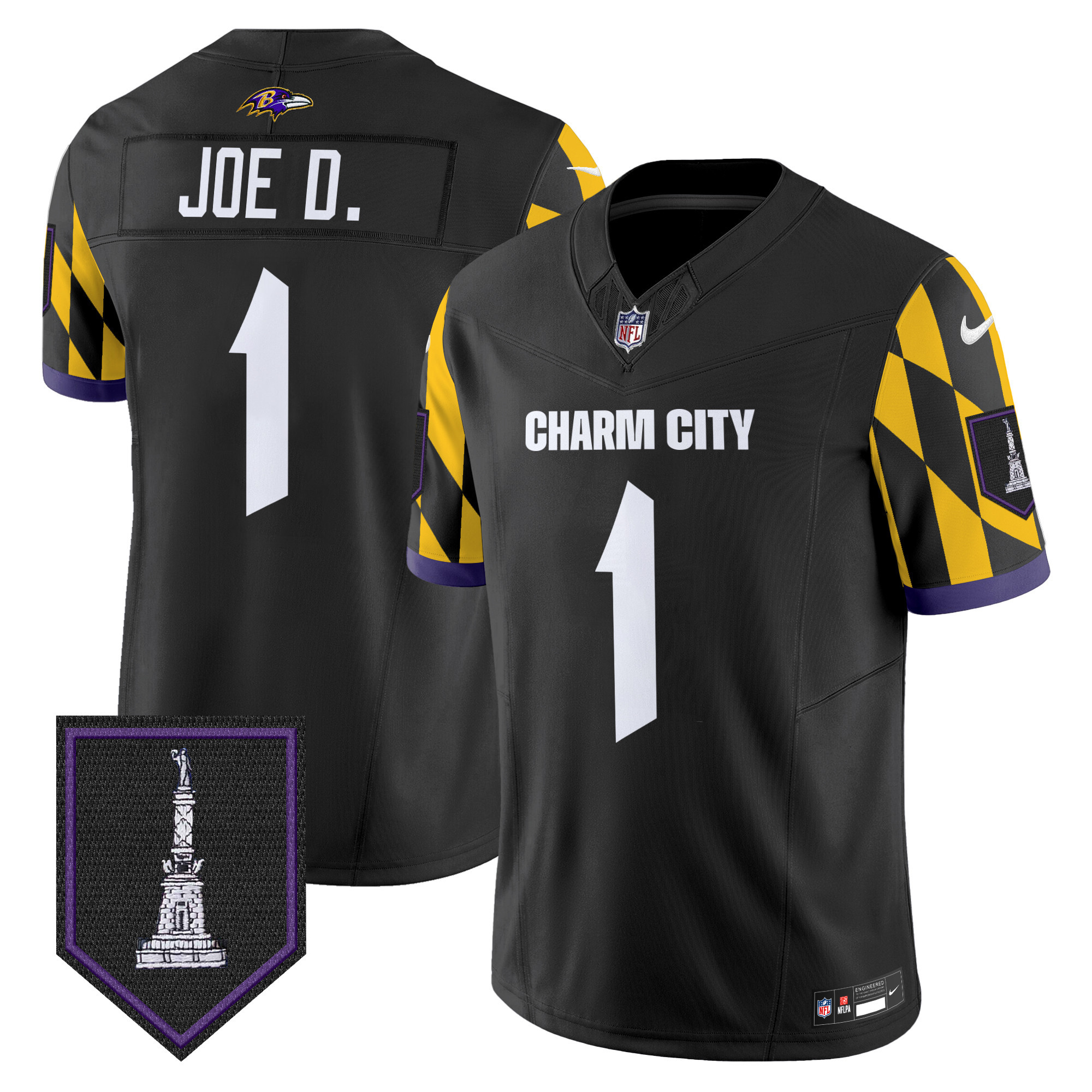 Men's Joe D Baltimore Ravens City Edition Patch Vapor Limited Black Jersey - All Stitched
