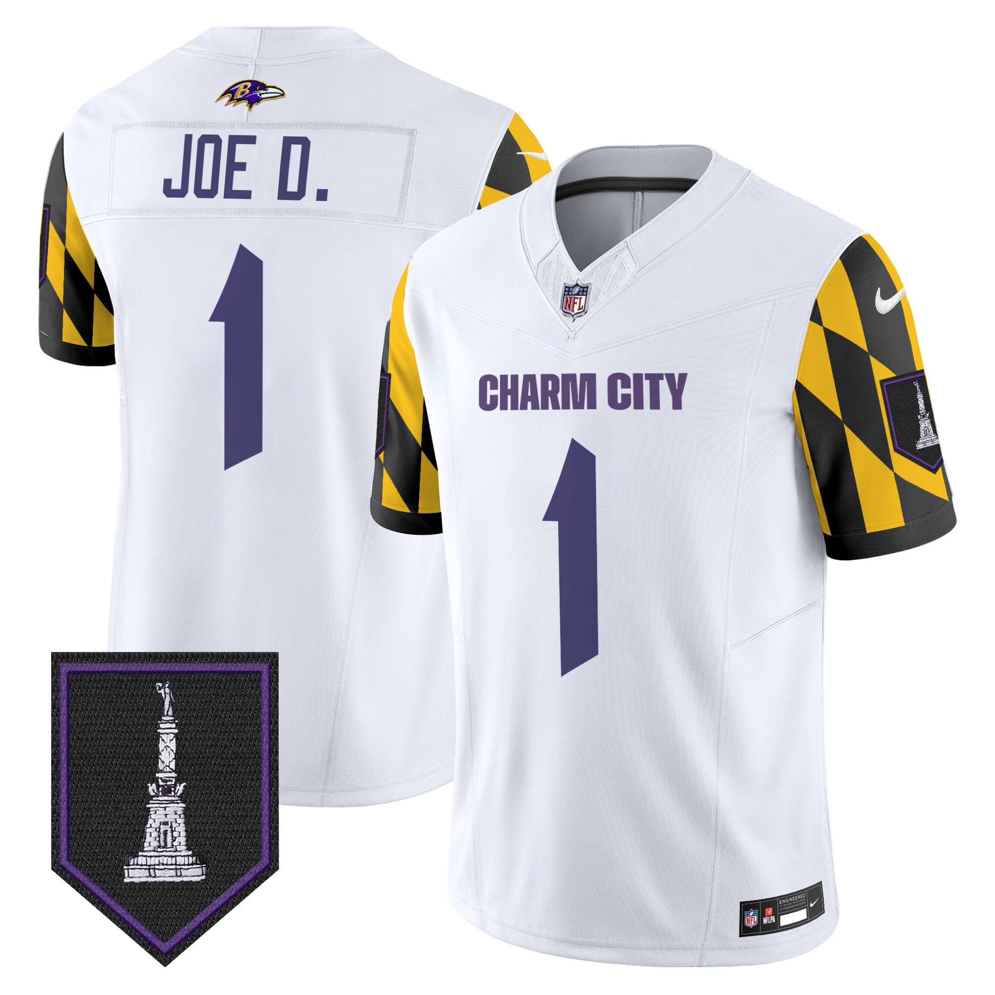 Men's Joe D Baltimore Ravens City Edition Patch Vapor Limited White Jersey - All Stitched