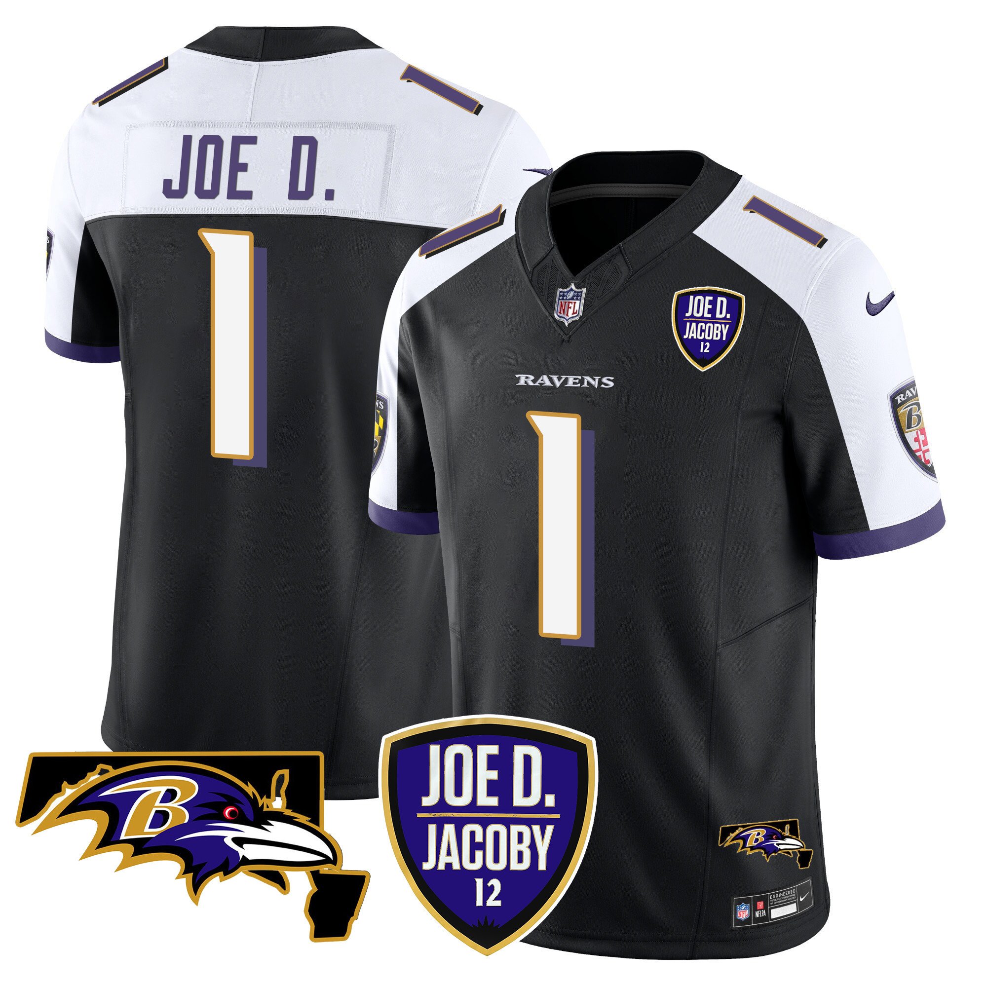 Men's Joe D Baltimore Ravens Joe D & Jacoby Patch Vapor Limited Black Alternate Jersey - All Stitched