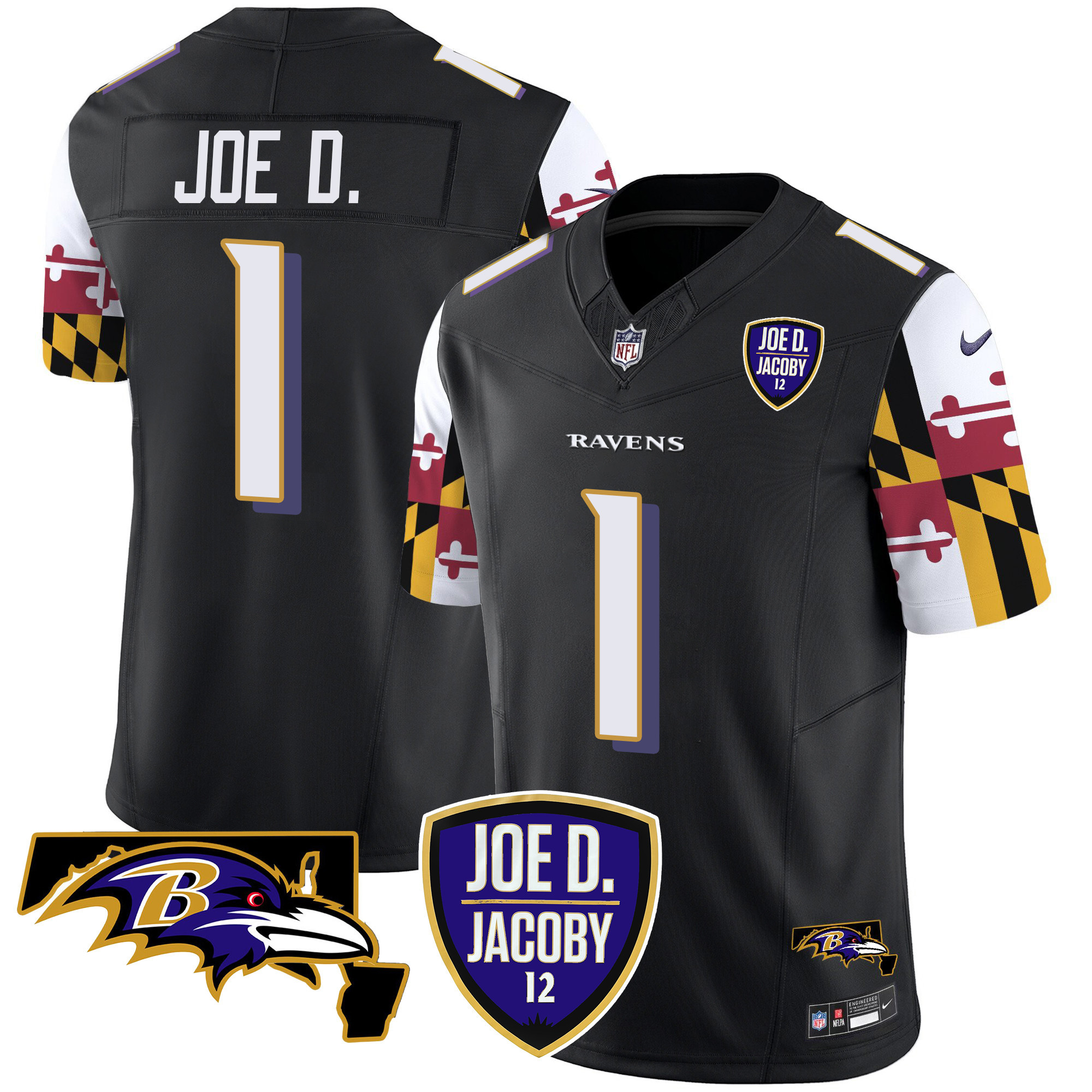 Men's Joe D Baltimore Ravens Joe D & Jacoby Patch Vapor Limited Black Jersey V2 - All Stitched
