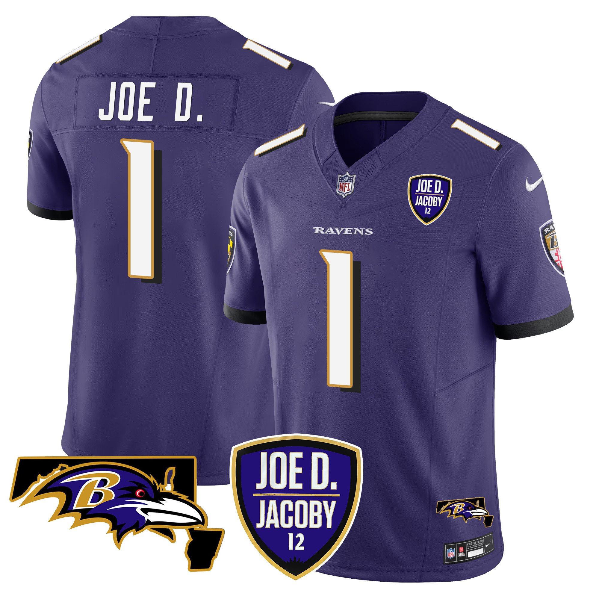 Men's Joe D Baltimore Ravens Joe D & Jacoby Patch Vapor Limited Purple Jersey - All Stitched