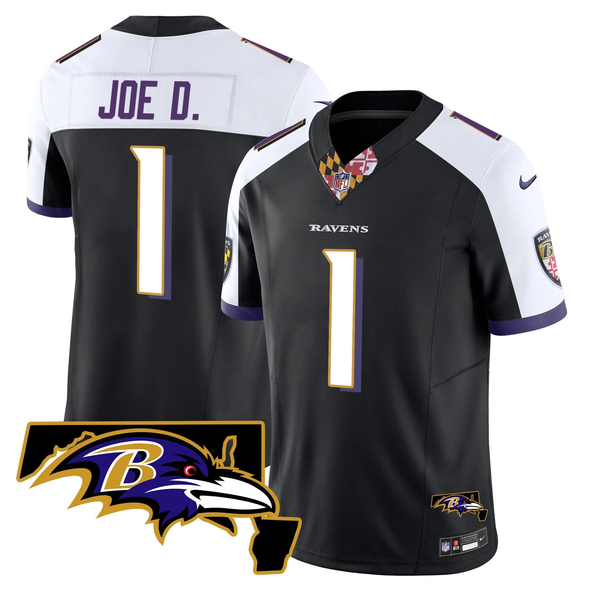 Men's Joe D Baltimore Ravens Maryland Patch Vapor Limited Black Alternate Jersey - All Stitched