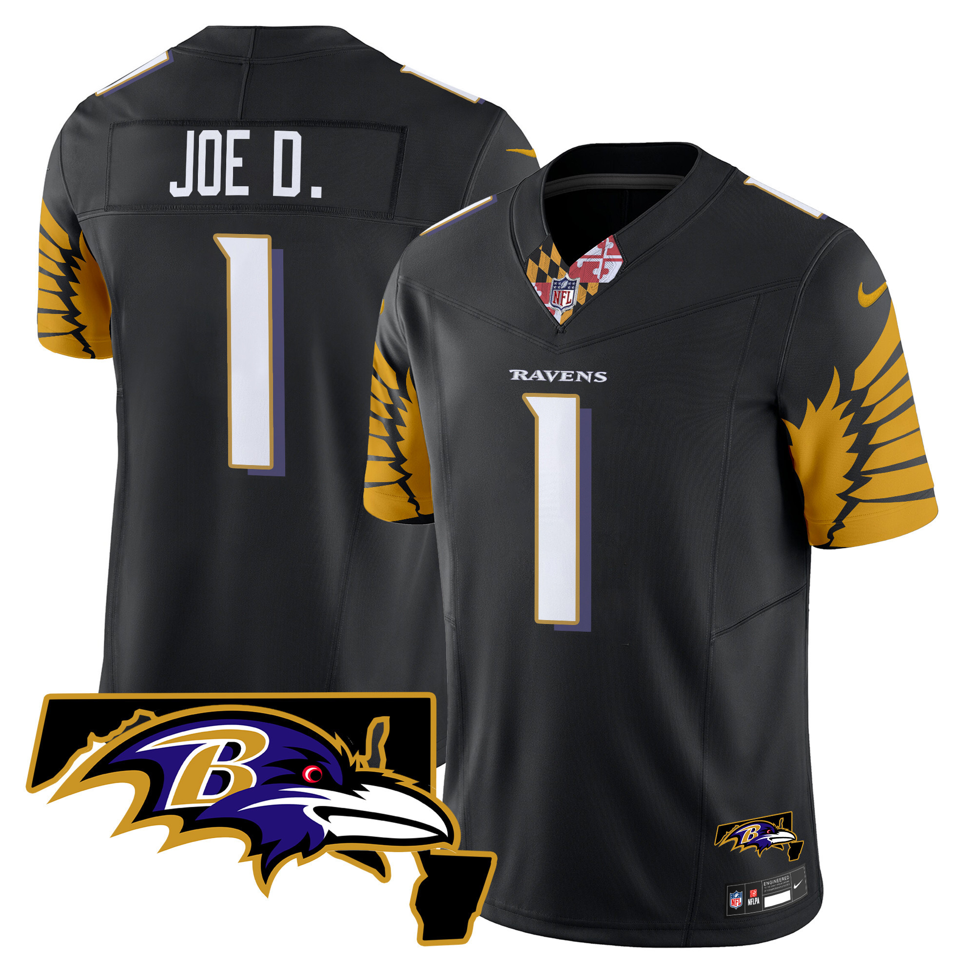Men's Joe D Baltimore Ravens Maryland Patch Vapor Limited Black Jersey - All Stitched