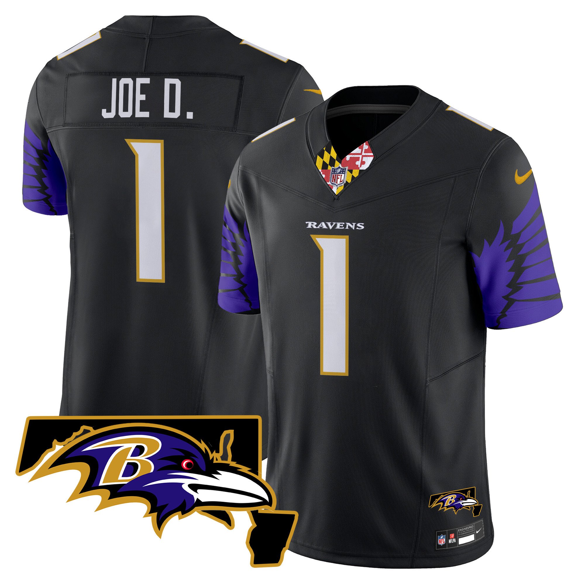 Men's Joe D Baltimore Ravens Maryland Patch Vapor Limited Black Jersey V2 - All Stitched