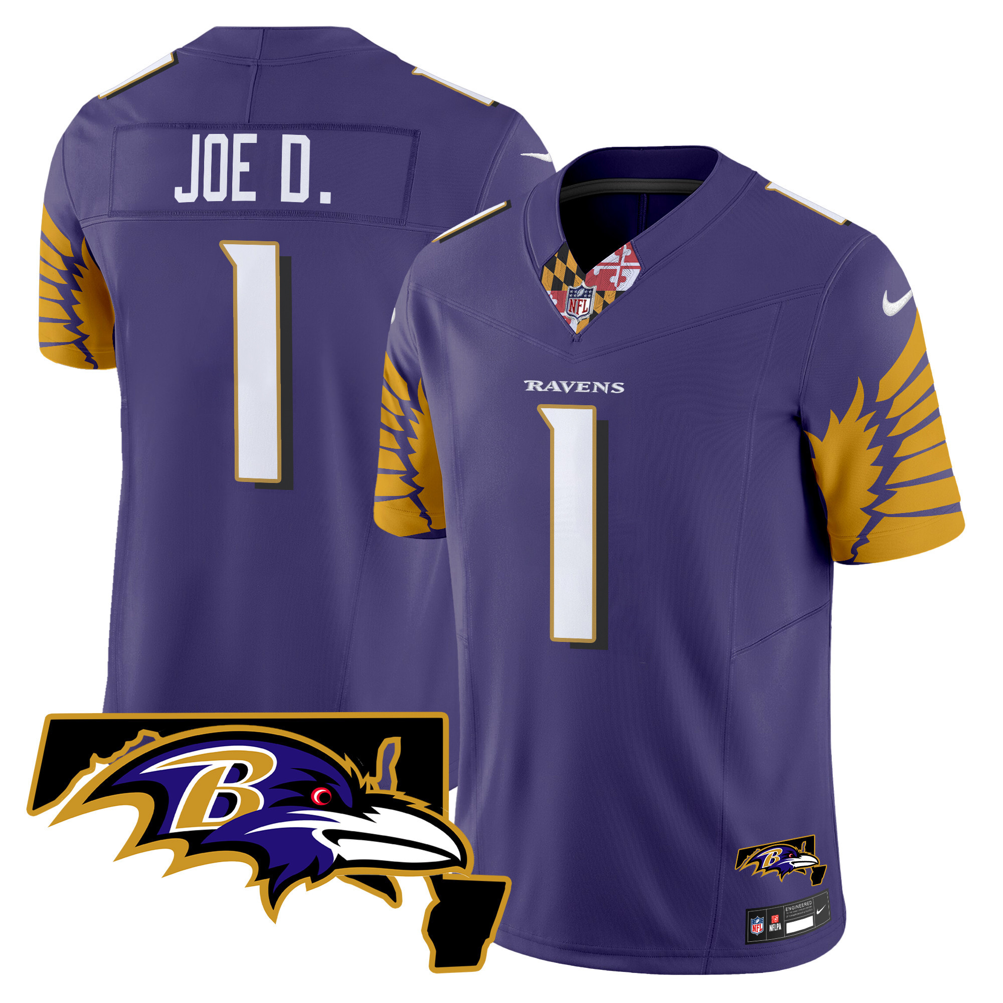 Men's Joe D Baltimore Ravens Maryland Patch Vapor Limited Purple Jersey - All Stitched