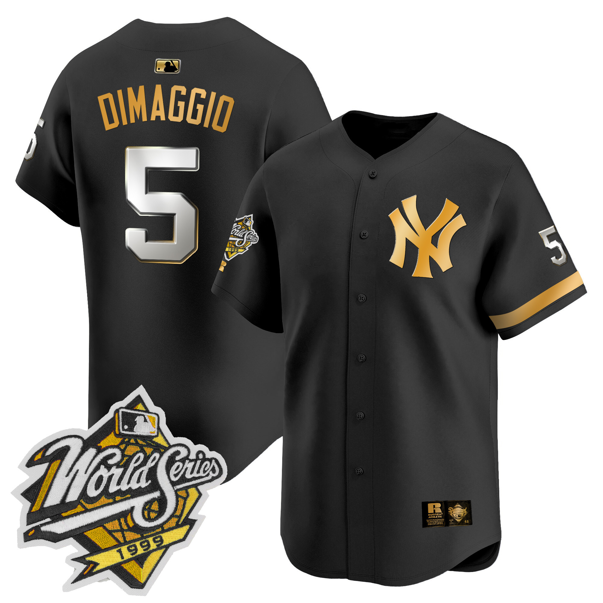 Men's Joe DiMaggio New York Yankees 1999 Throwback Joe DiMaggio Patch Vapor Premier Limited Black Gold Jersey - All Stitched