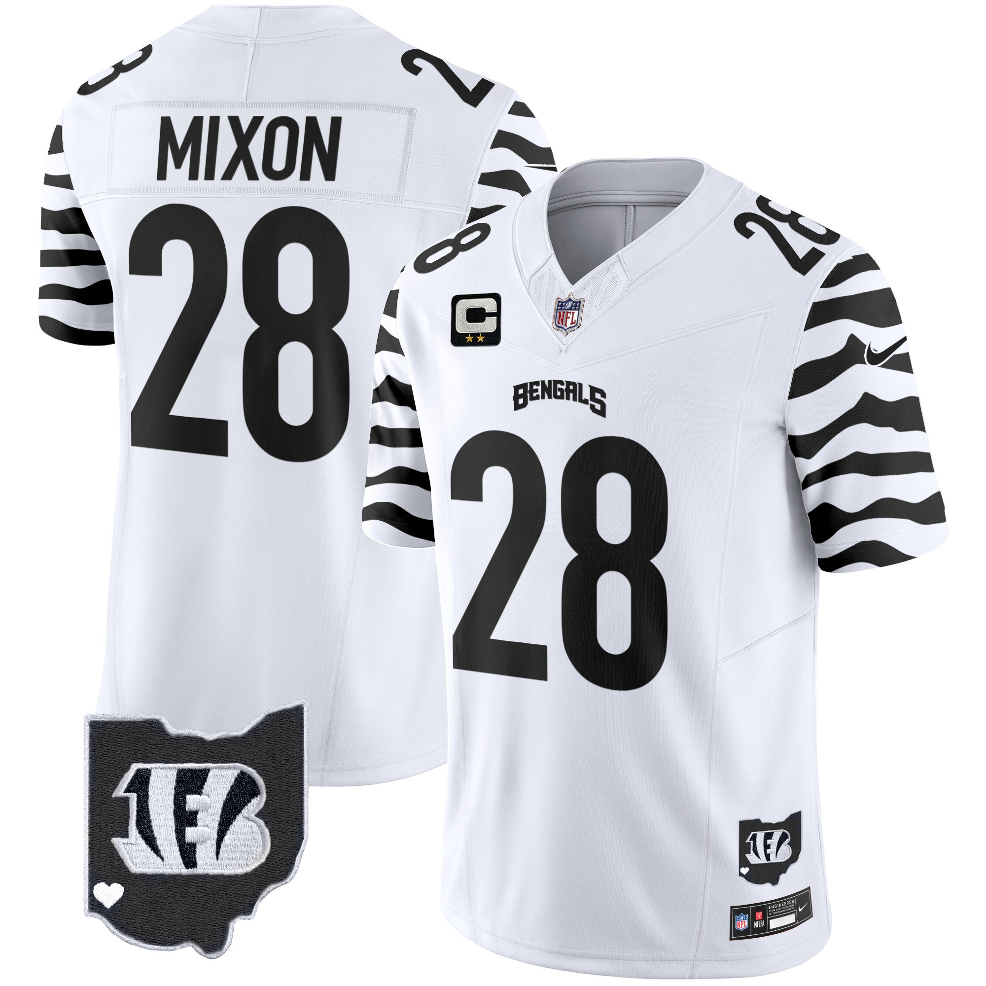 Men's Joe Mixon Cincinnati Bengals Stripes Vapor Limited White Jersey - All Stitched
