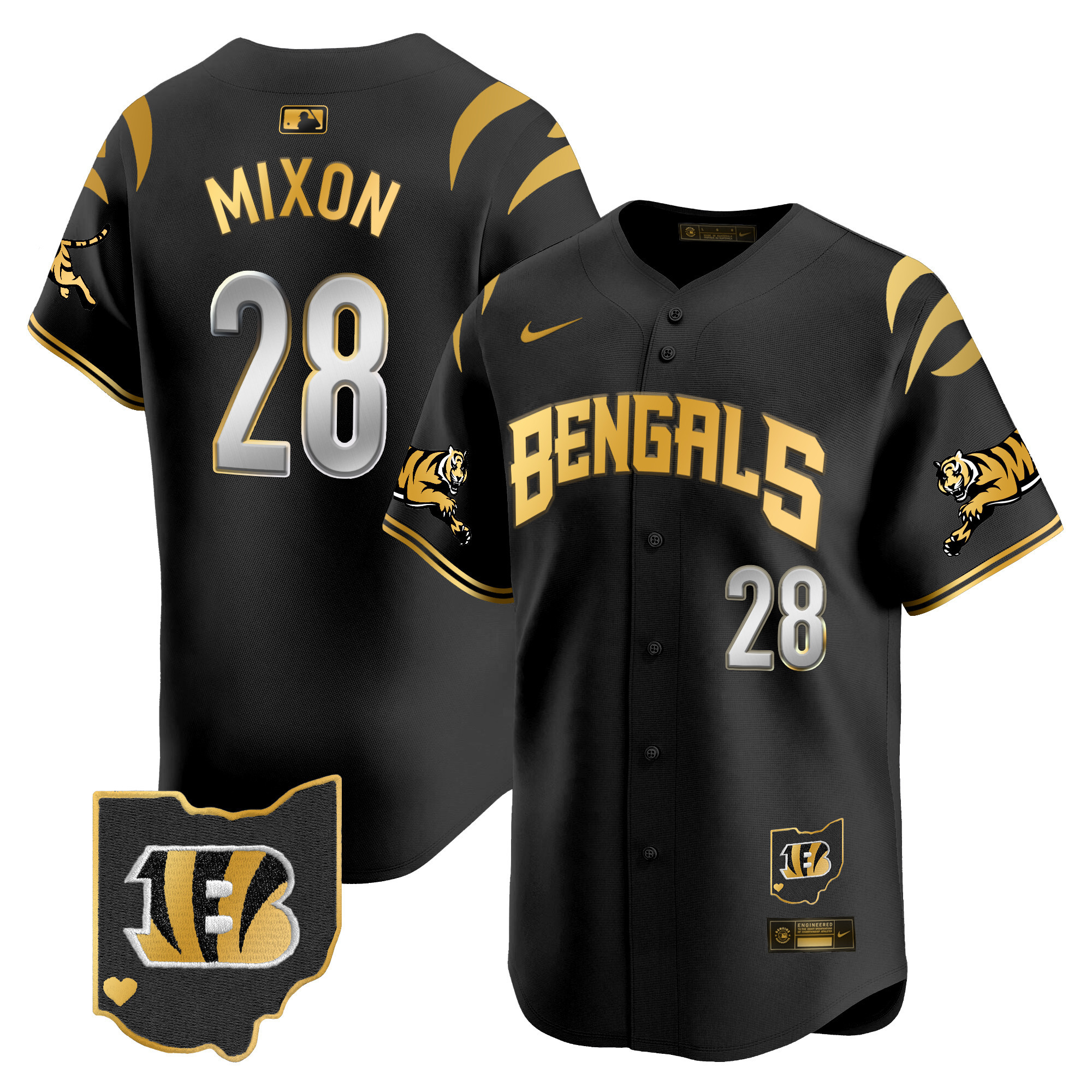 Men's Joe Mixon Cincinnati Bengals Vapor Premier Limited Black Gold Jersey - All Stitched