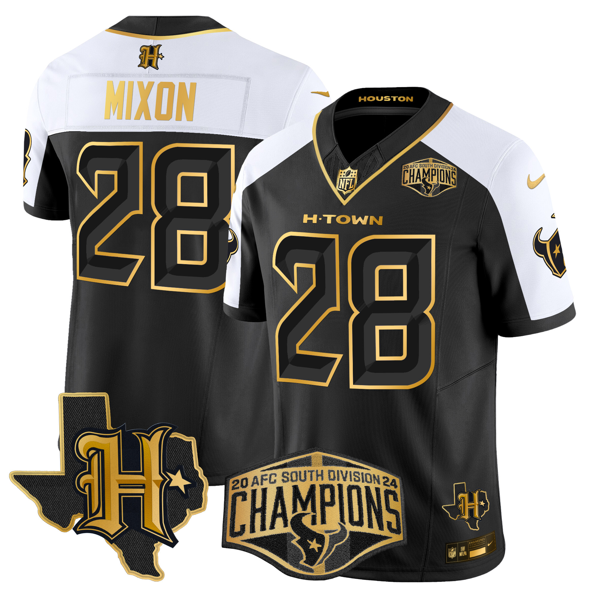 Men's Joe Mixon Houston Texans 2024 AFC South Division Champions Patch Gold Vapor Limited Alternate Jersey - All Stitched